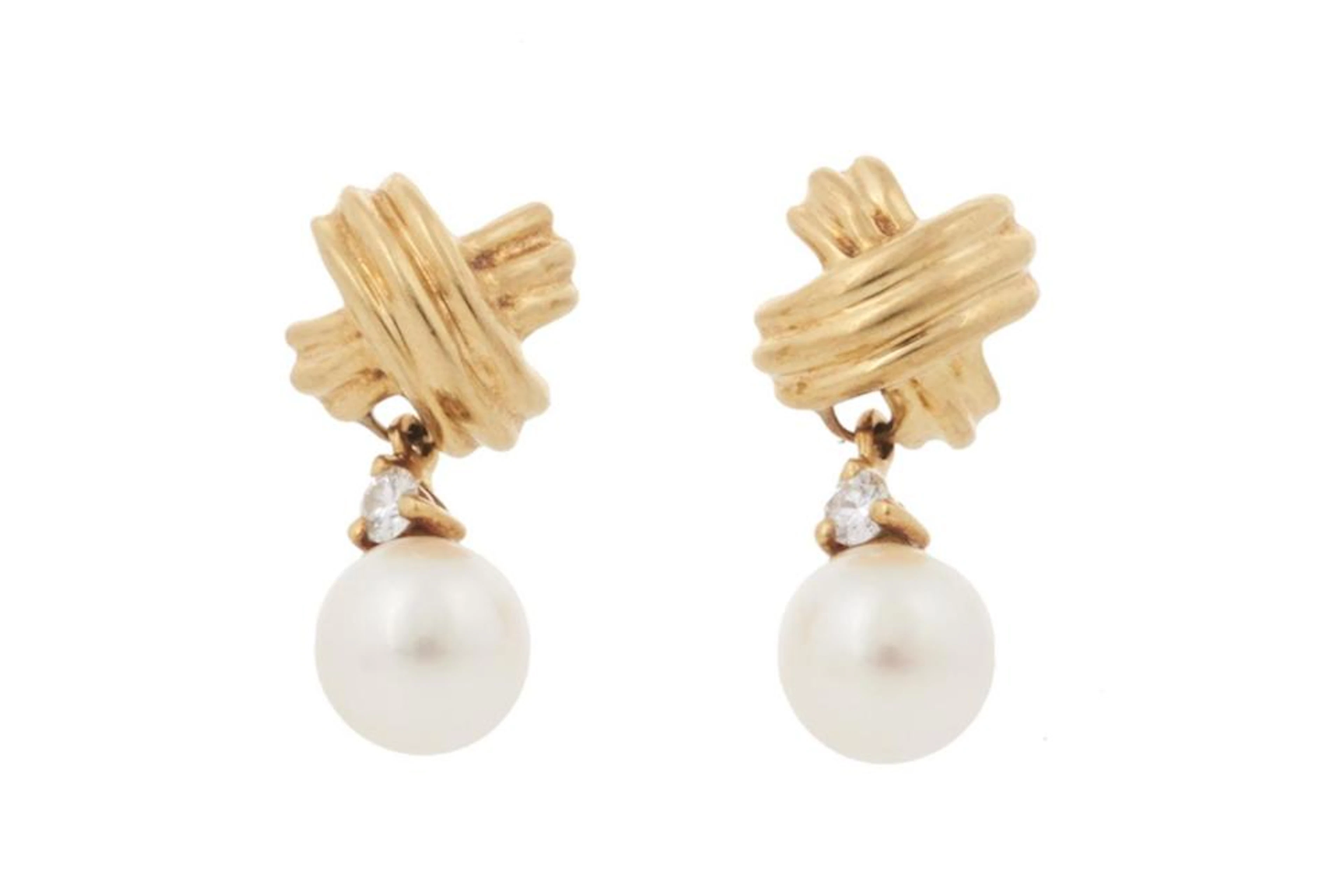 Tiffany & Co Gold Cross and Pearl Earrings