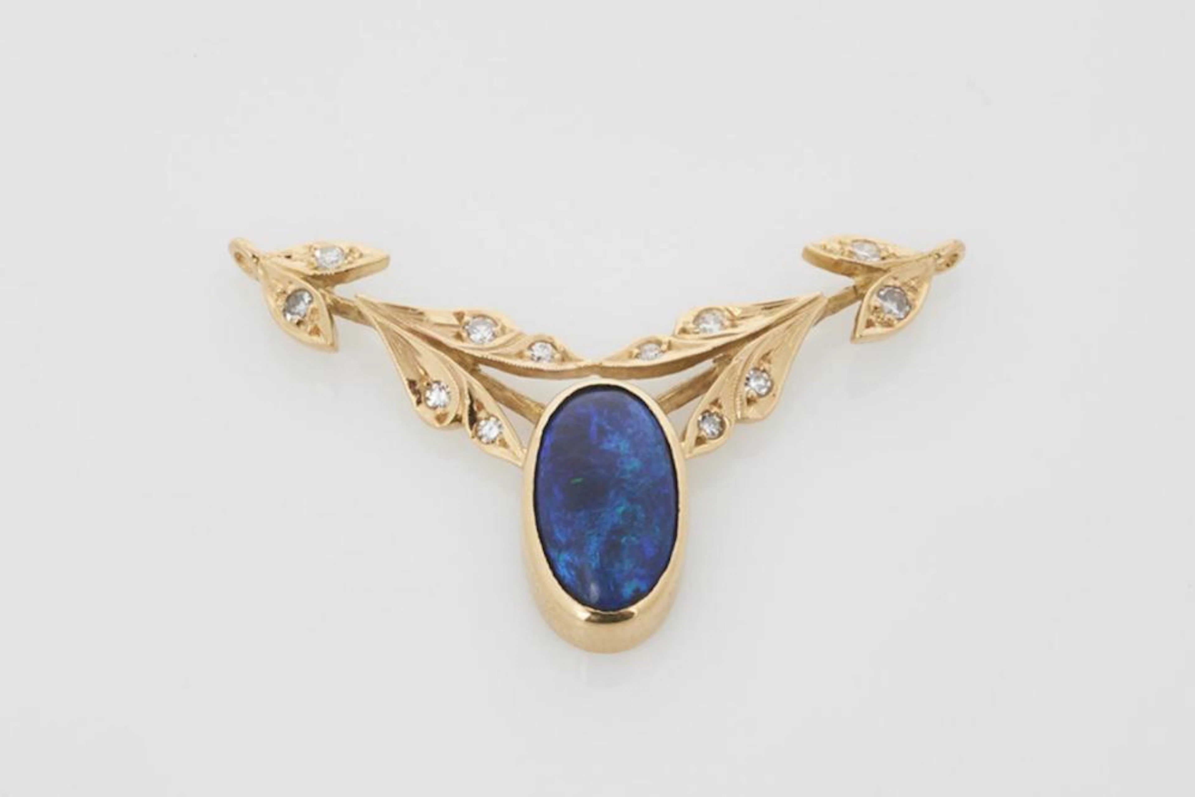 Gold Diamond and Black Opal Pendant