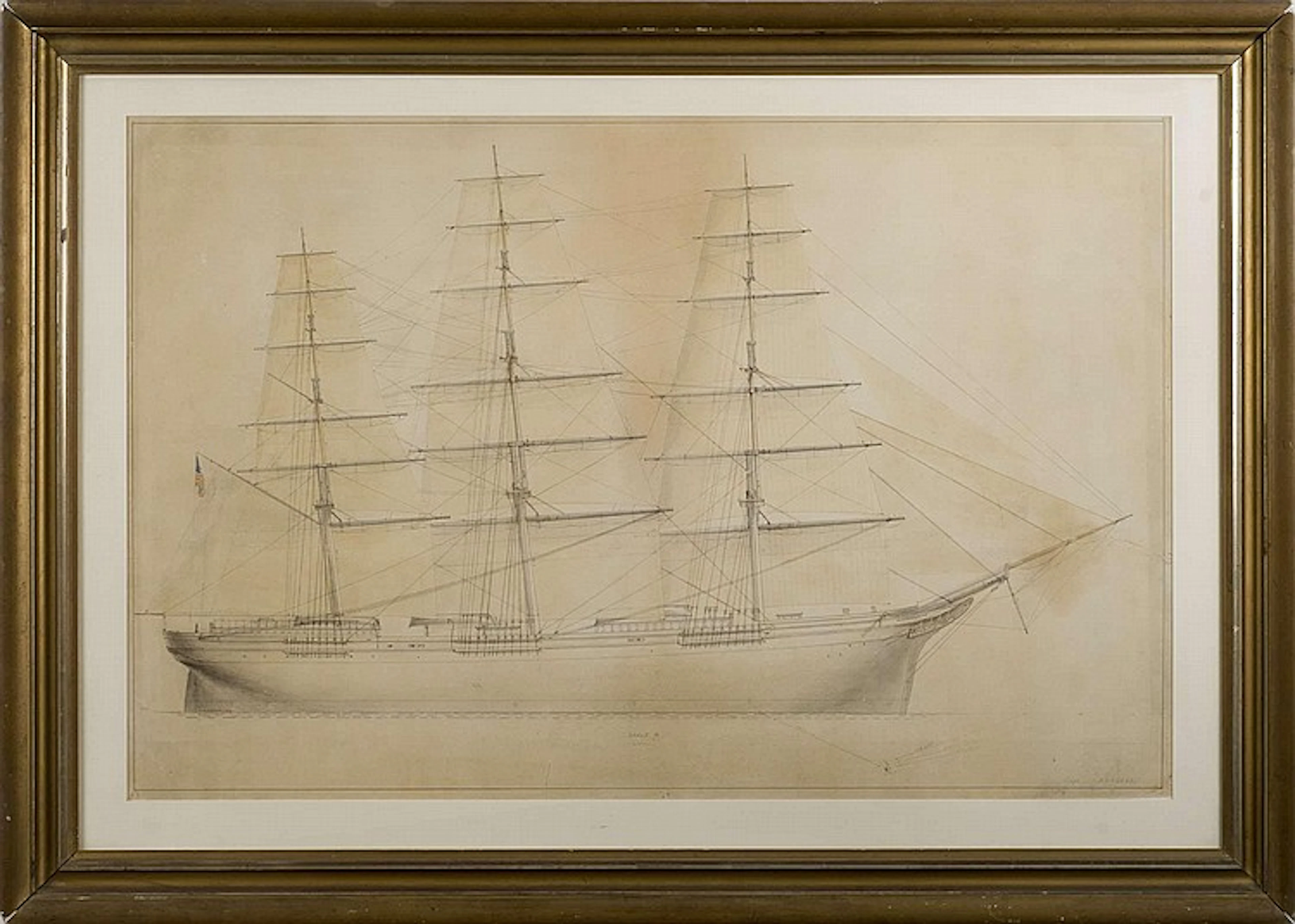 SCALE DRAWING, A SAIL PLAN, OF THE CLIPPER SHIP "MONARCH OF THE SEA."