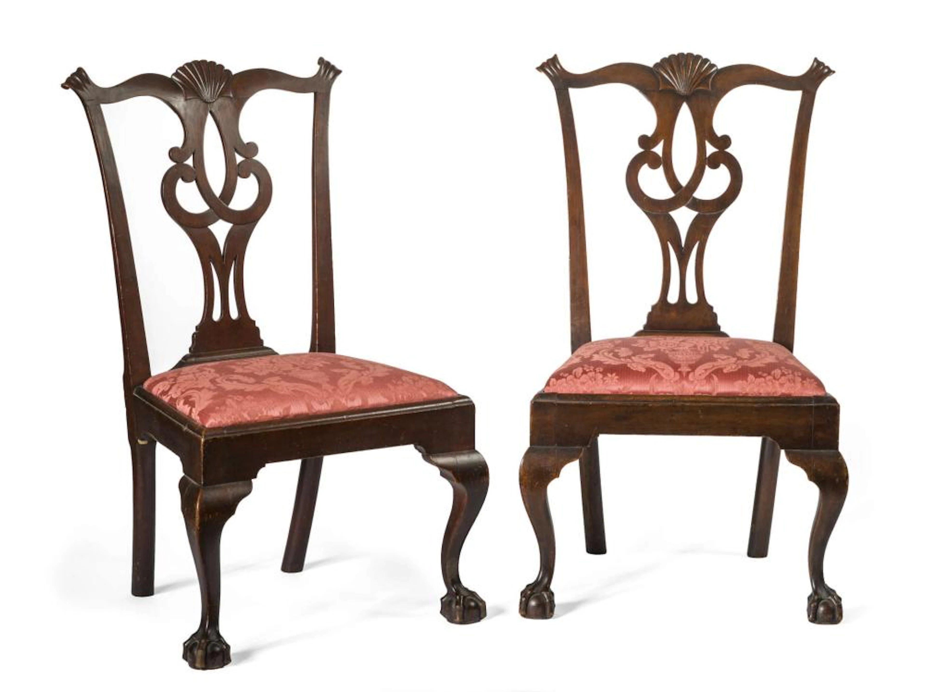 PAIR OF CONNECTICUT CHIPPENDALE CARVED CHERRYWOOD SIDE CHAIRS