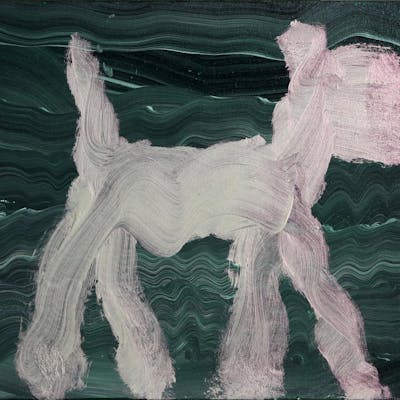 PETER MAYER, DOG (PINK ON GREEN), ACRYLIC ON CANVAS