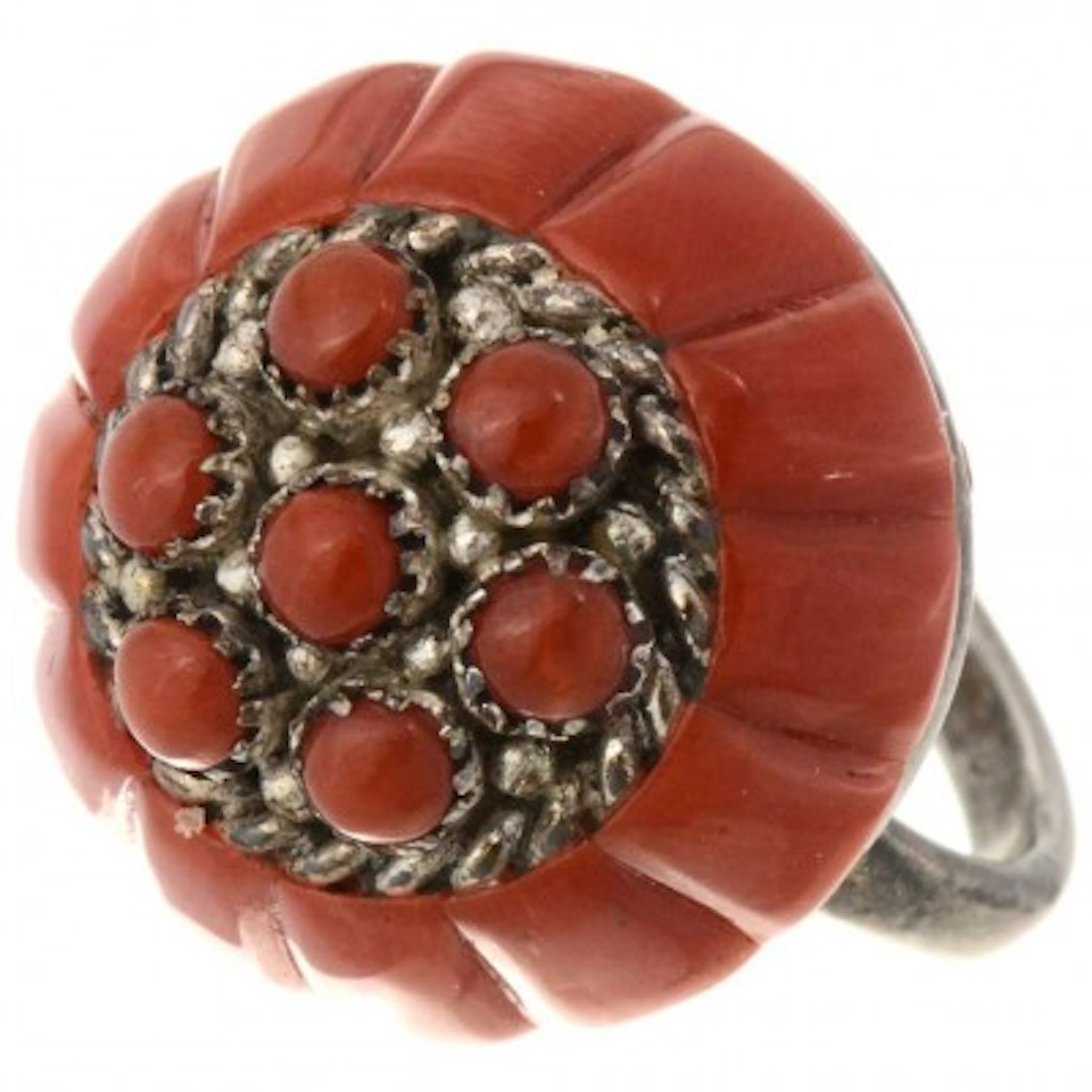 Old Pawn Zuni Mediterranean Coral Ring Lee & Mary Weebothee