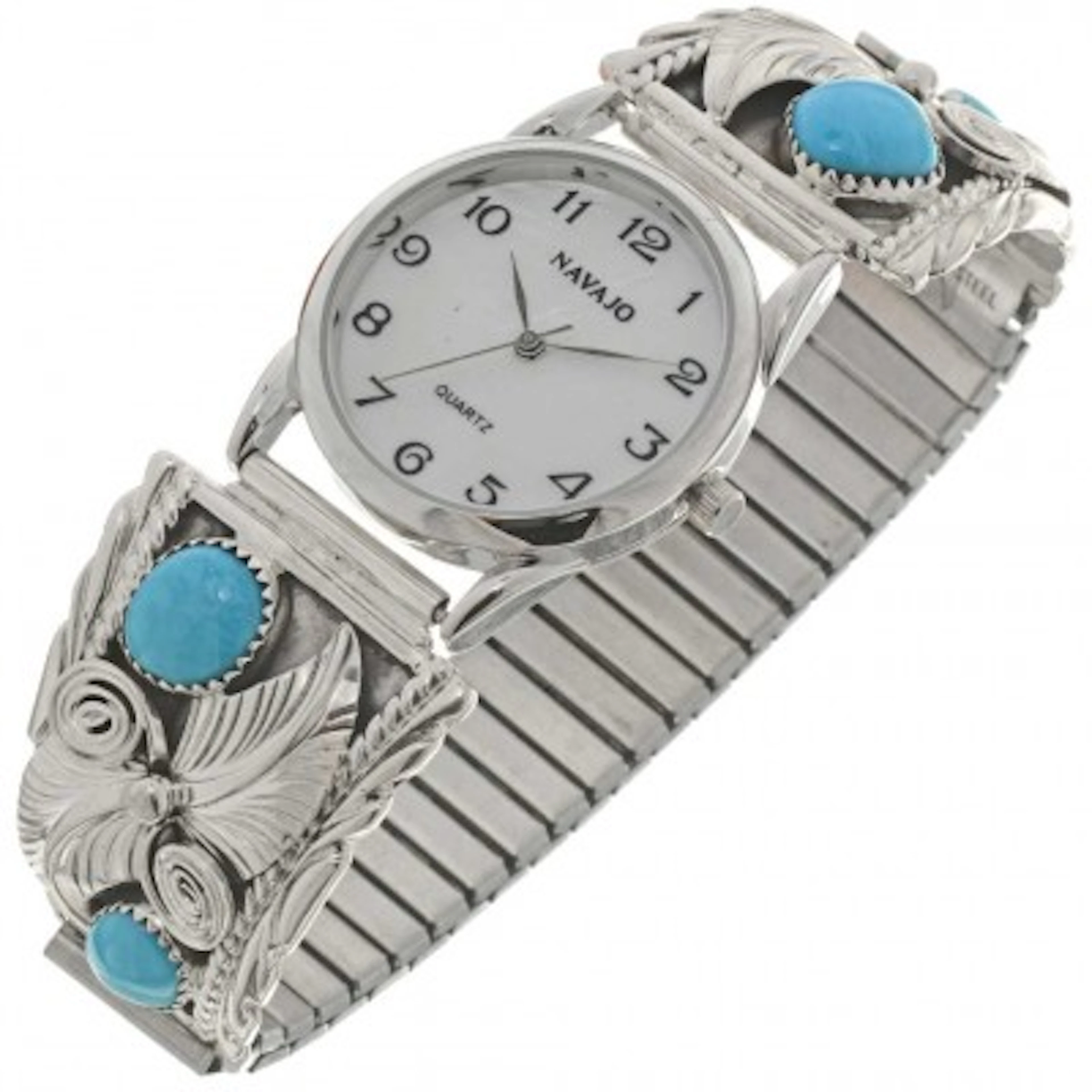Turquoise Mens Watch Tips Navajo Handmade Silver Display