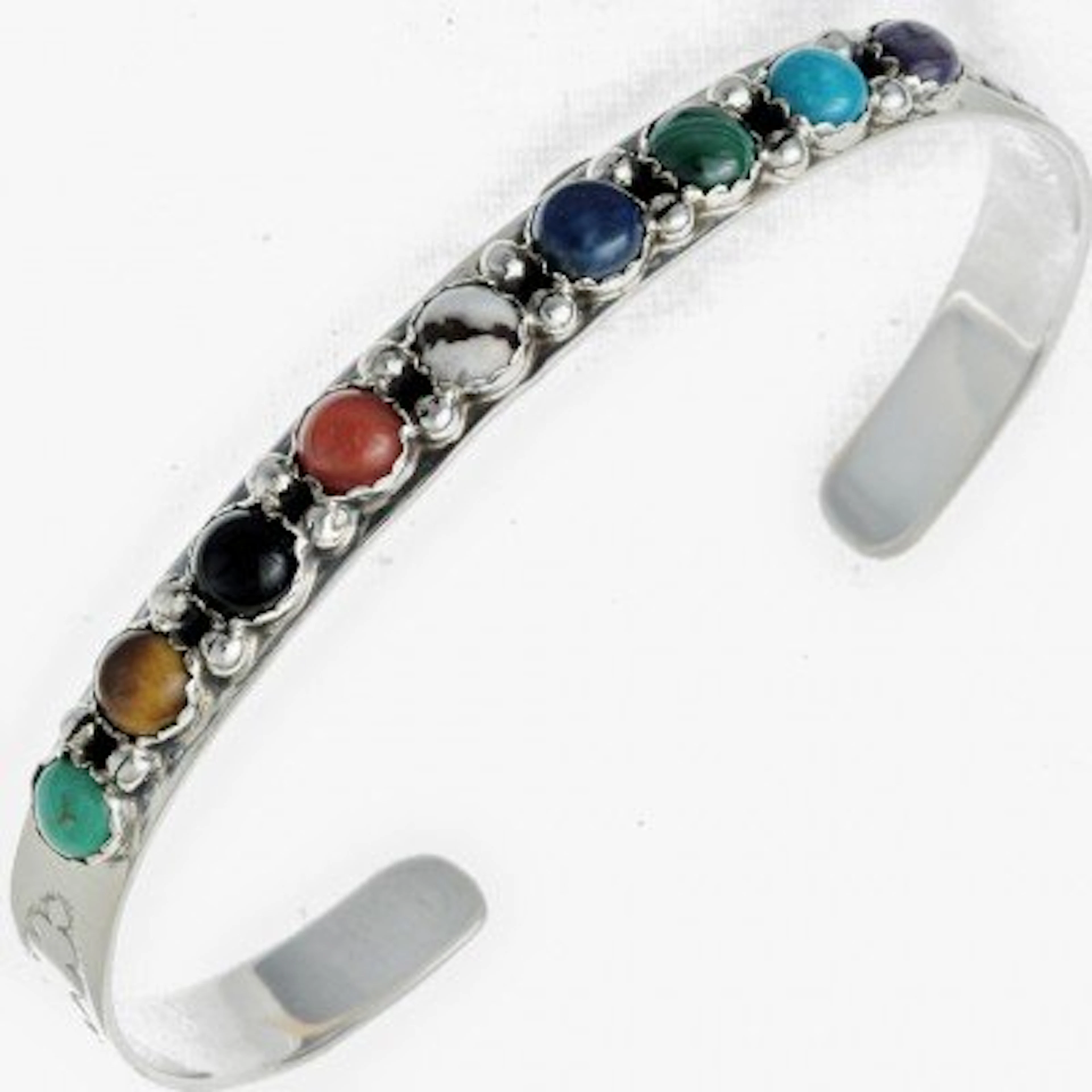 Navajo Gemstone Bracelet Silver Handmade Cuff