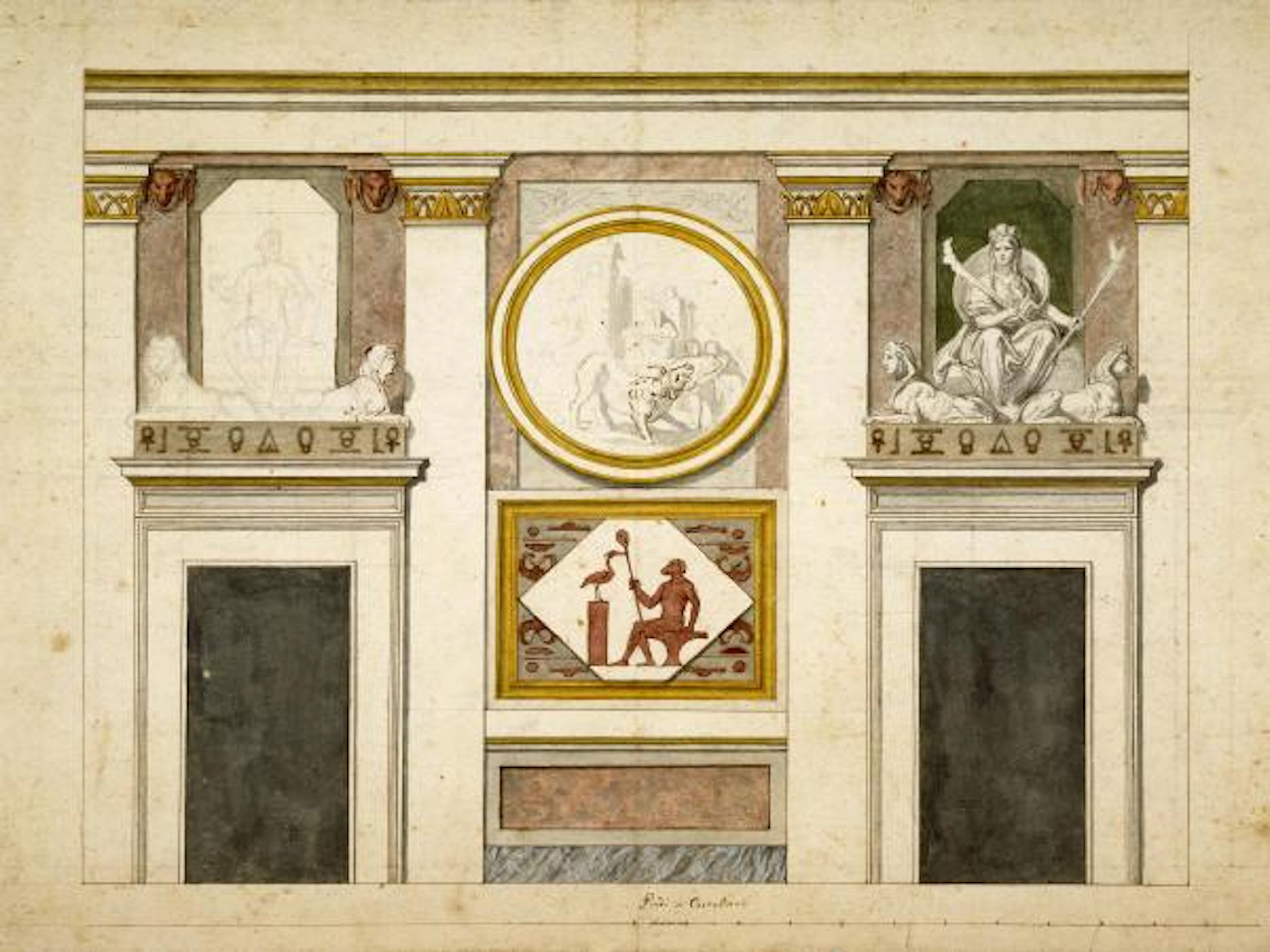 TOMMASO CONCA - UNEXECUTED ELEVATION FOR THE STANZA EGIZIA AT THE VILLA BORGHESE