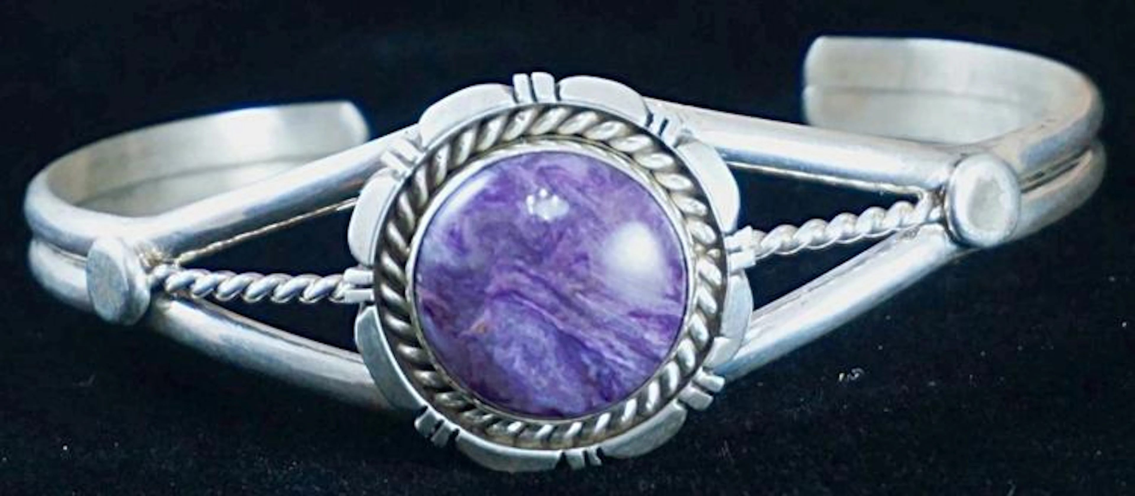 Lg Navajo Round Charoite Medallion Bracelet By E.belone