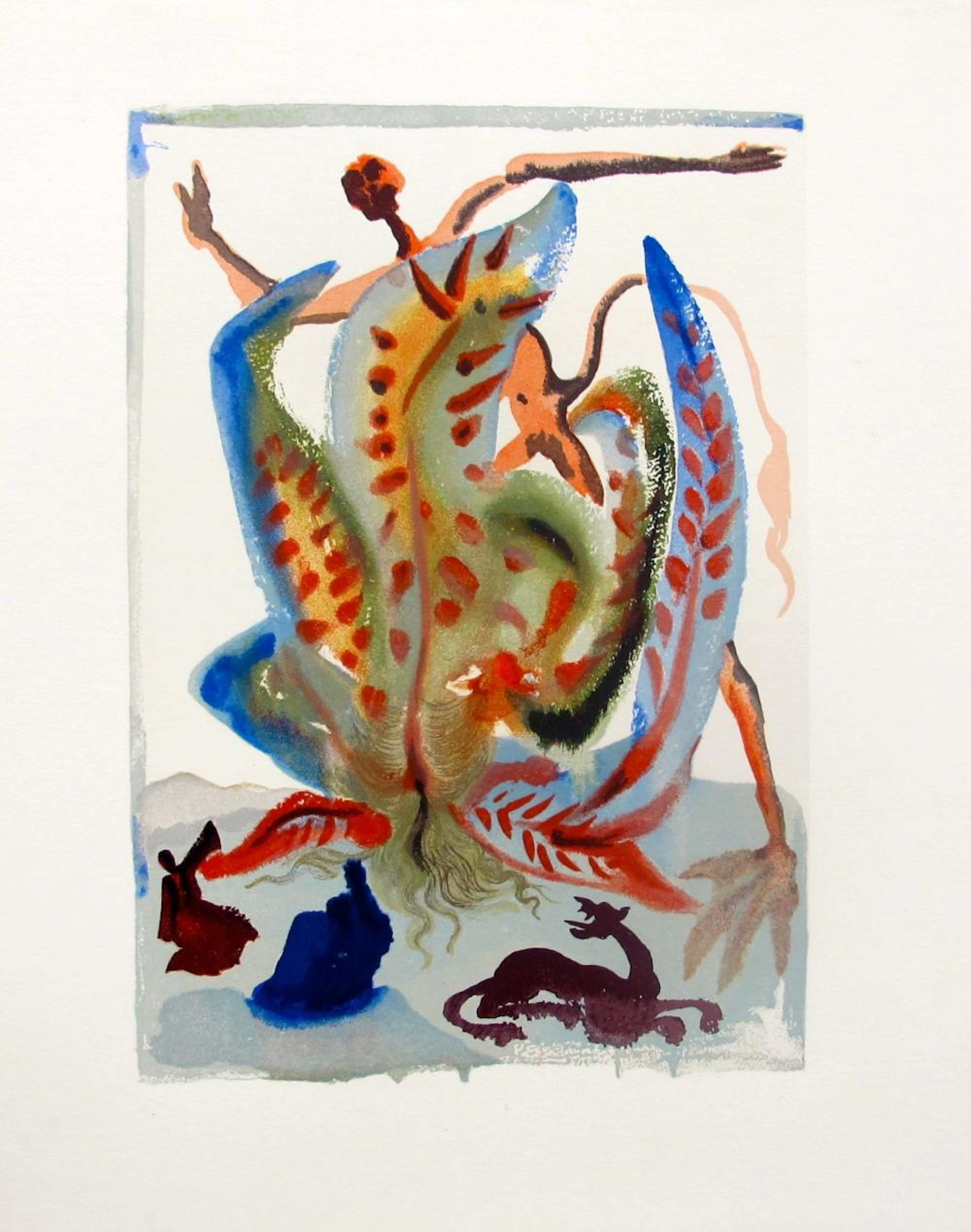 Salvador Dali 1960 Divine Comedy Purgatory 23 Color Woodcut Wood Block Engraving