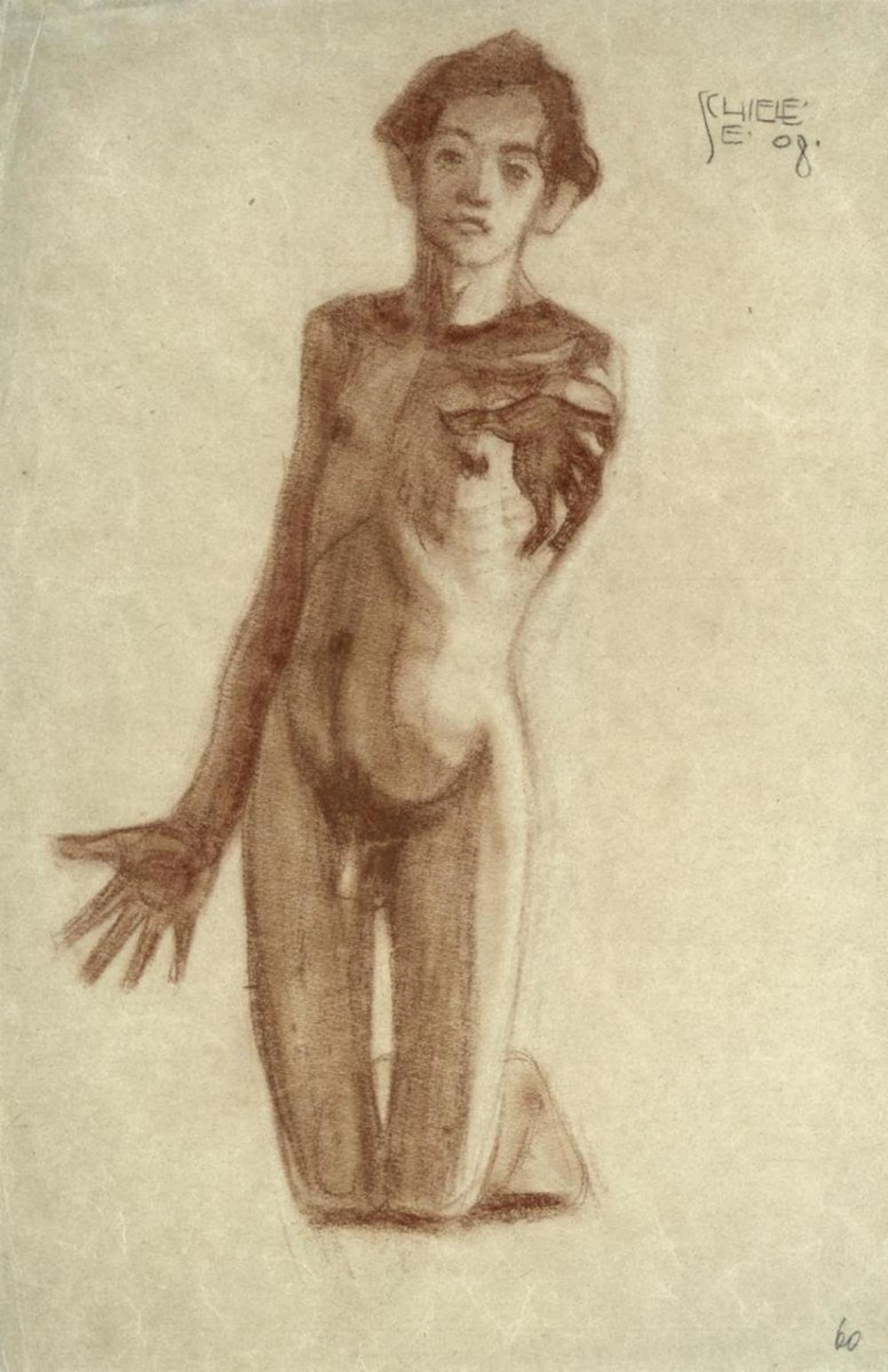 EGON SCHIELE - KNIENDER JUNGER MANN