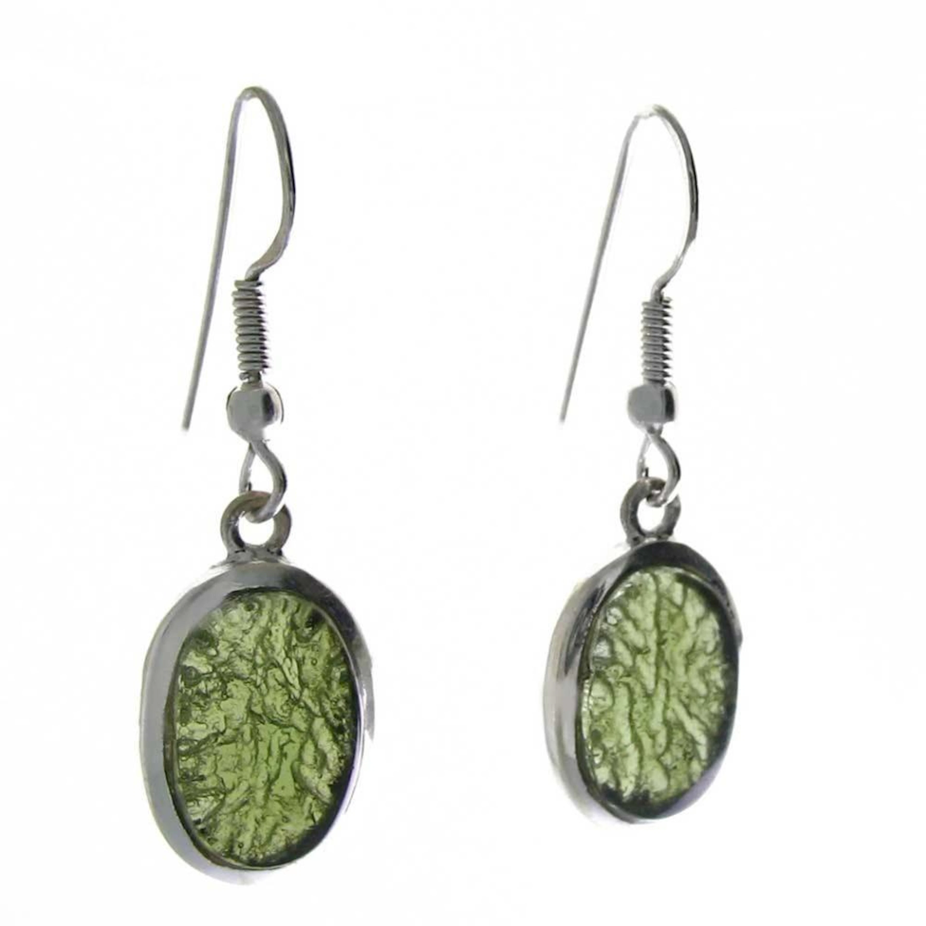 Oval Cut Moldavite Earrings