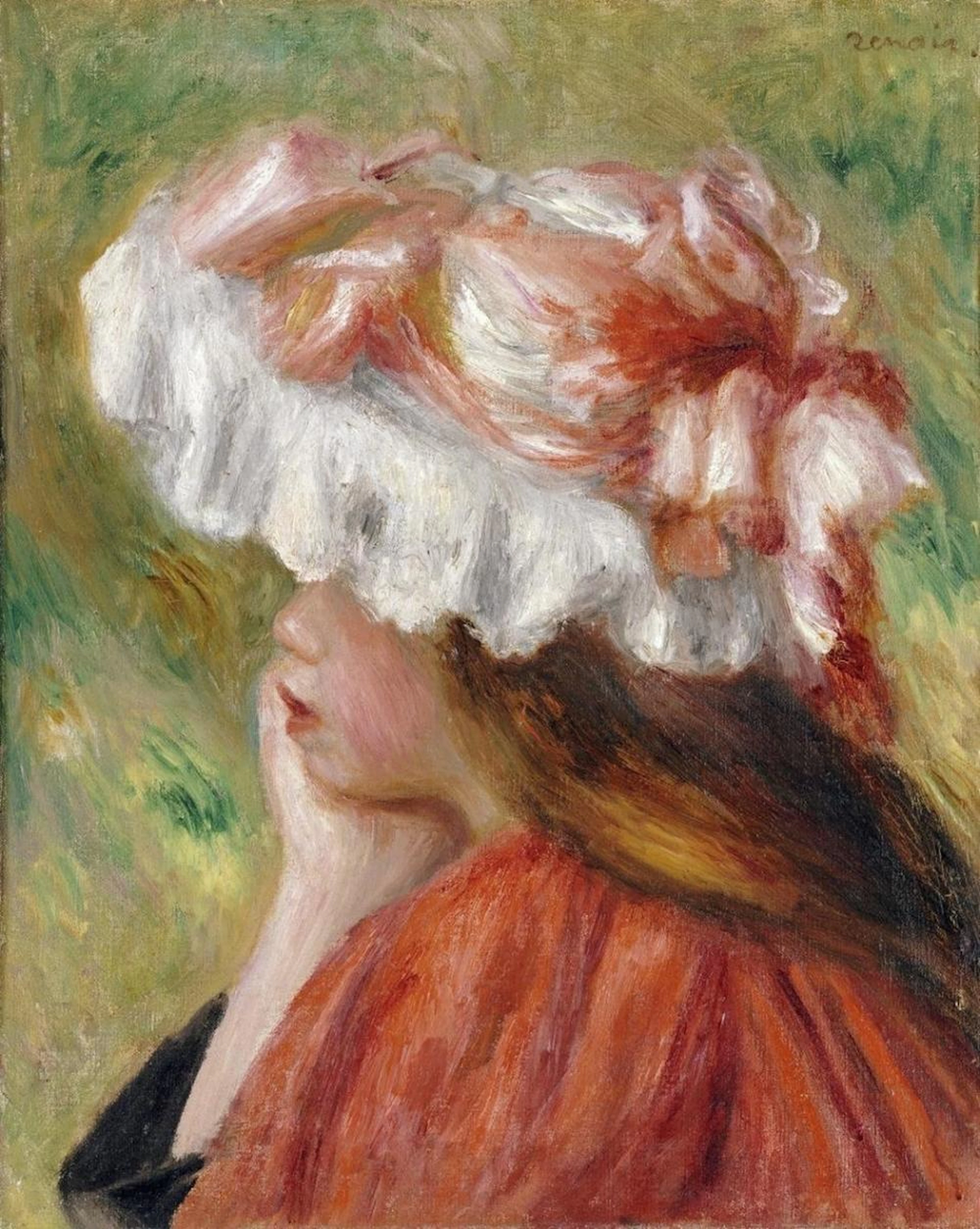 PIERRE-AUGUSTE RENOIR - HEAD OF A YOUNG GIRL IN A RED HAT