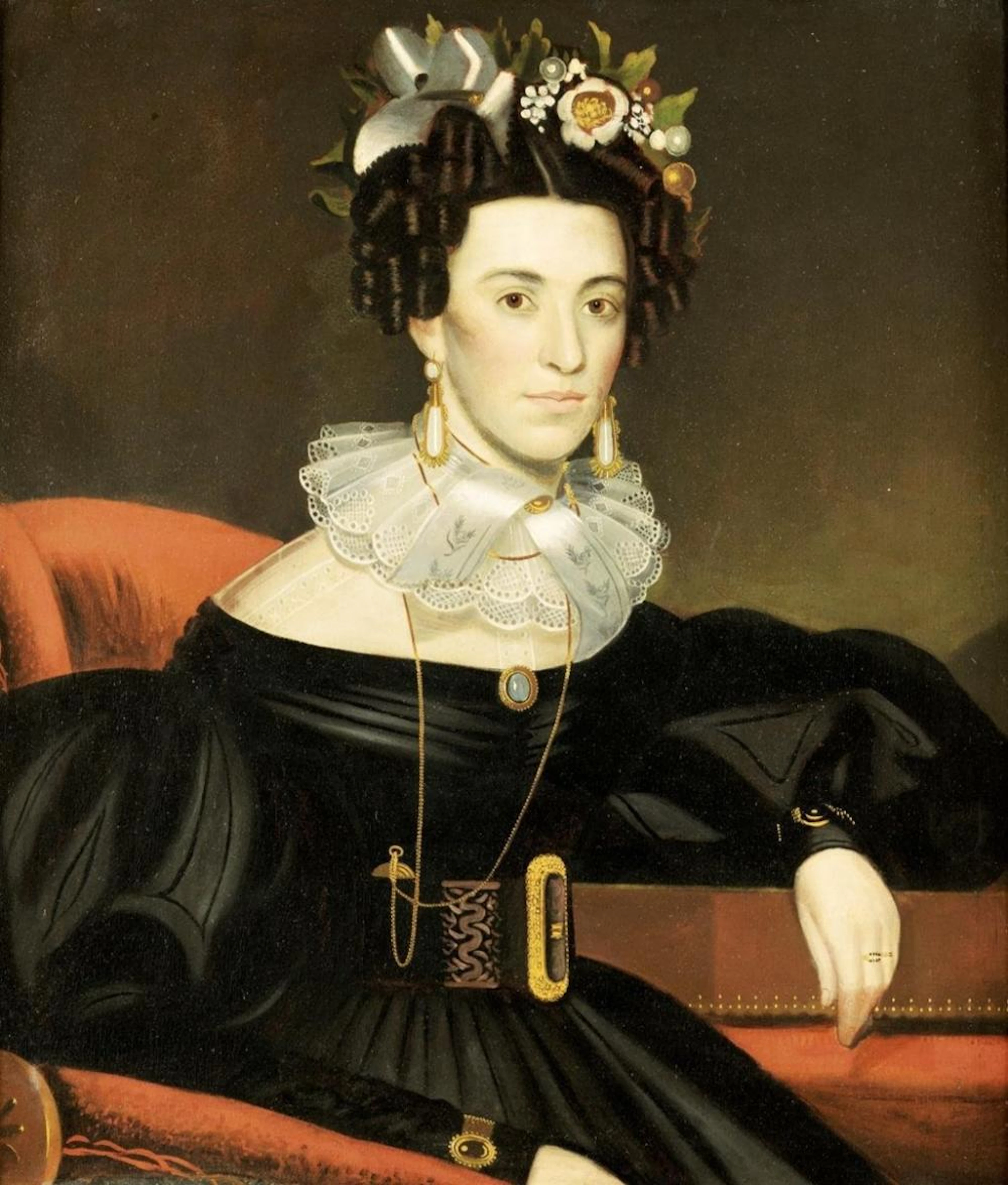 JOHN BLUNT PORTRAIT OF A WOMAN WEARING FANCY JEWELRY