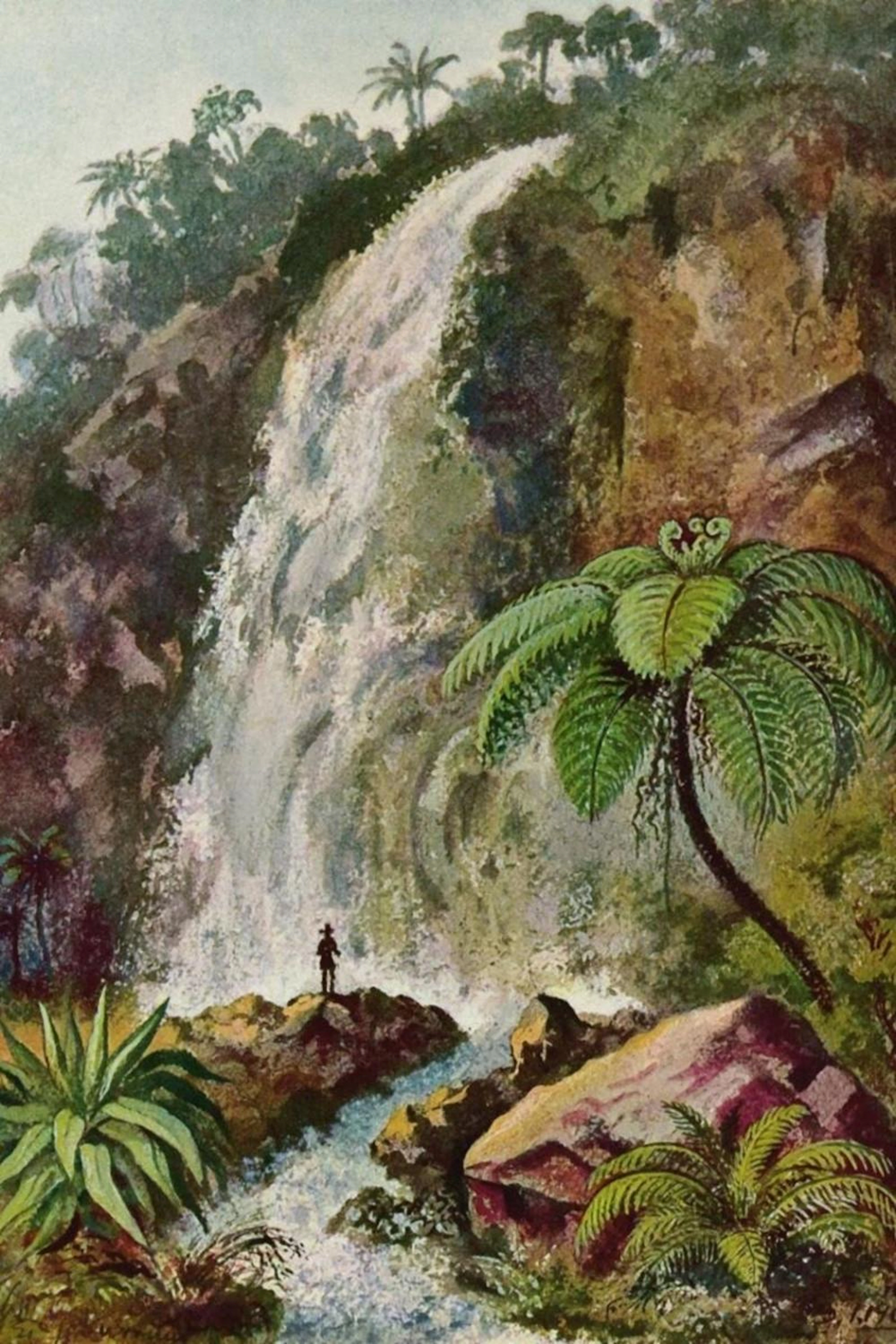 ERNST HAECKEL WASSERFALL VON TJIBURRUM AM VULKAN PANGERANGO IN JAVA
