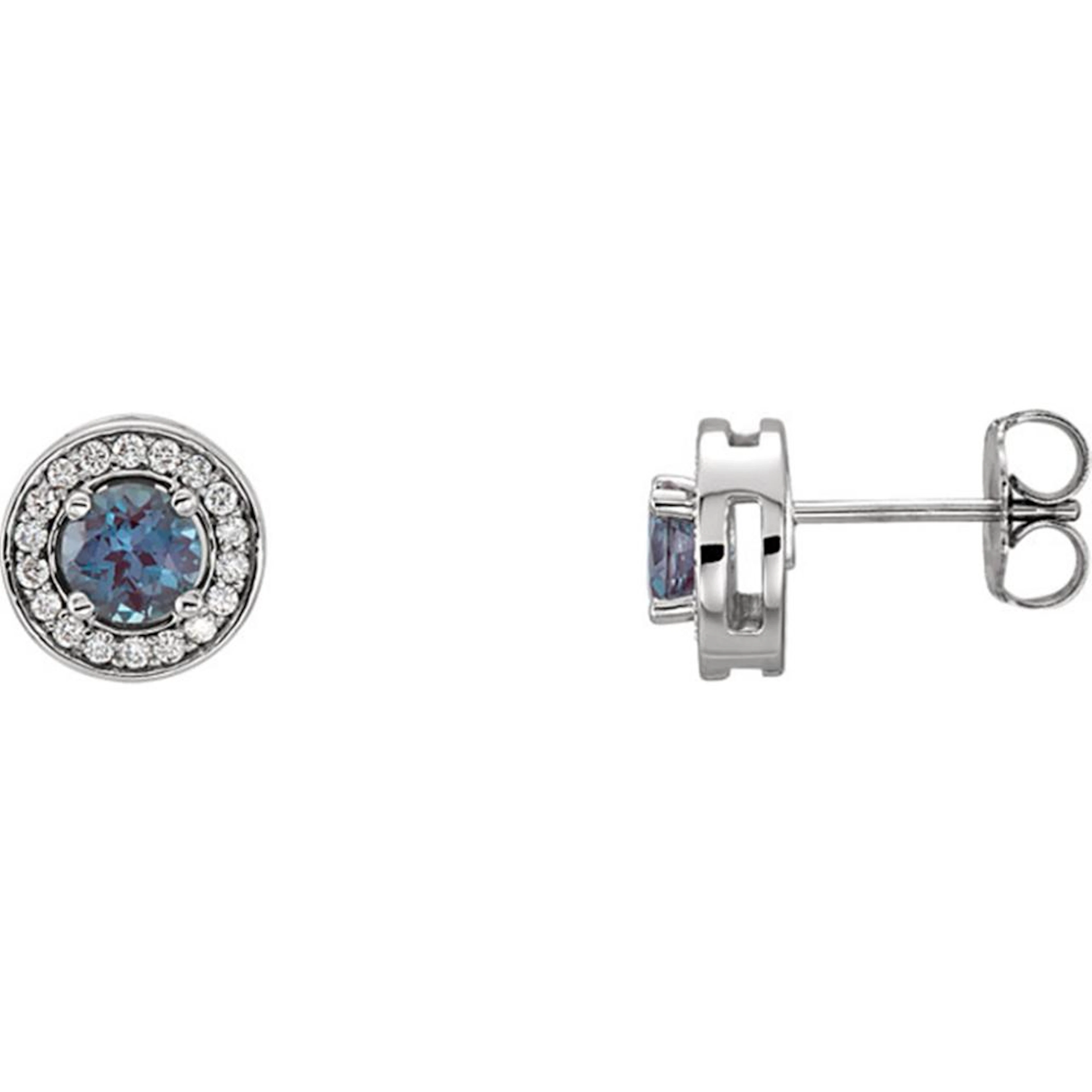 14K White Chatham® Created Alexandrite & 1/5 CTW Diamond Earrings