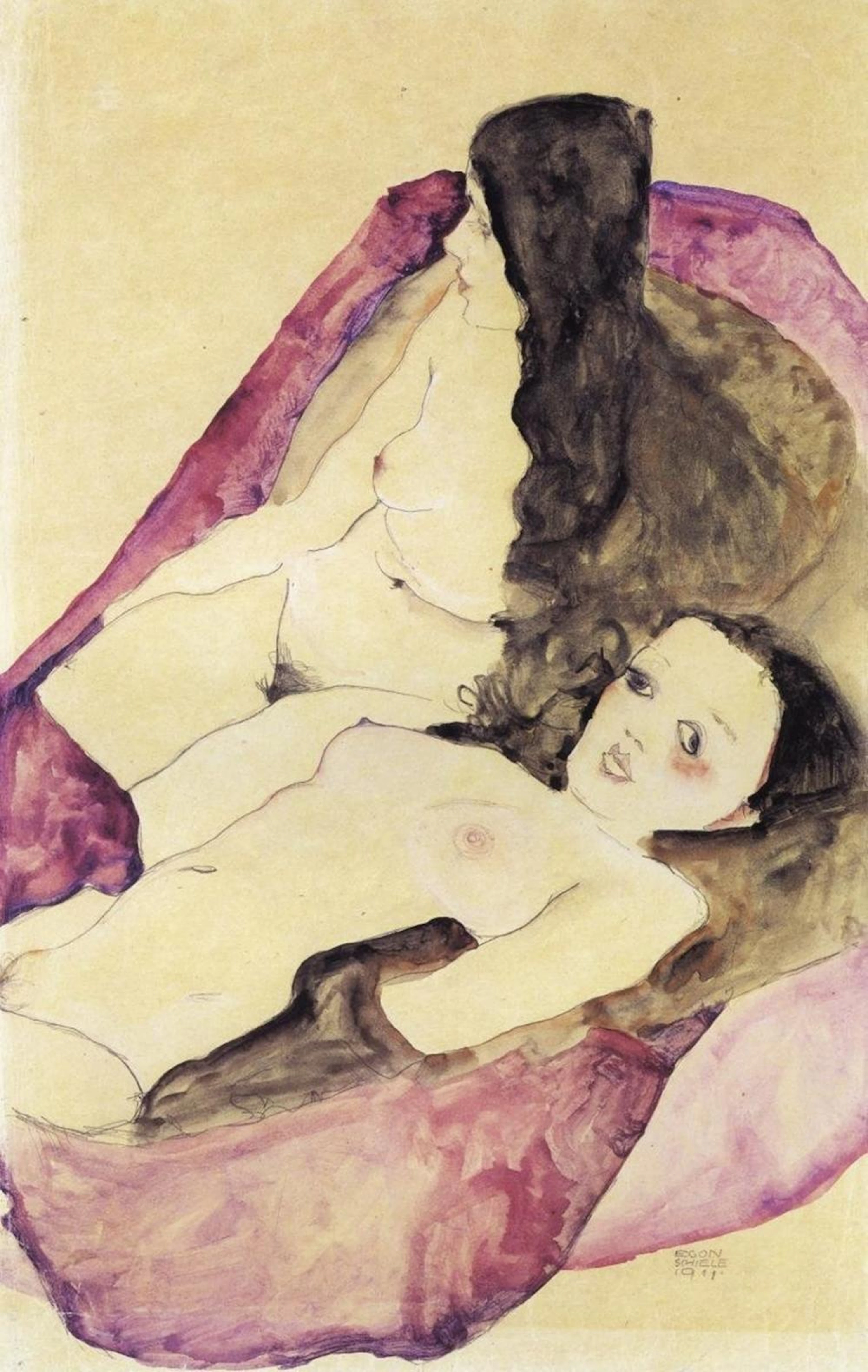 EGON SCHIELE - NUDE GIRLS RECLINING