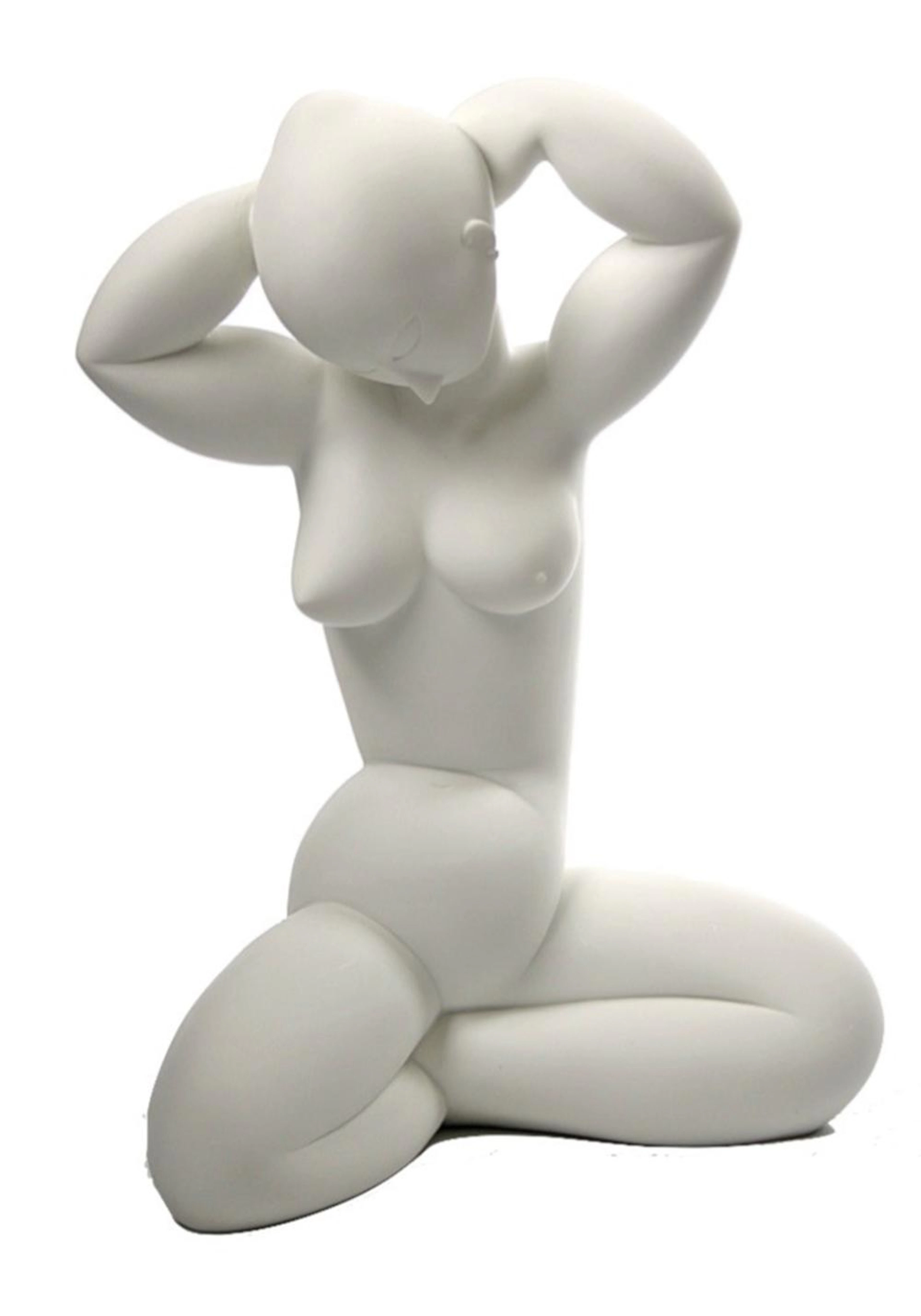 Modigliani Karyiatid Female Nude Arms Raised Statue, White