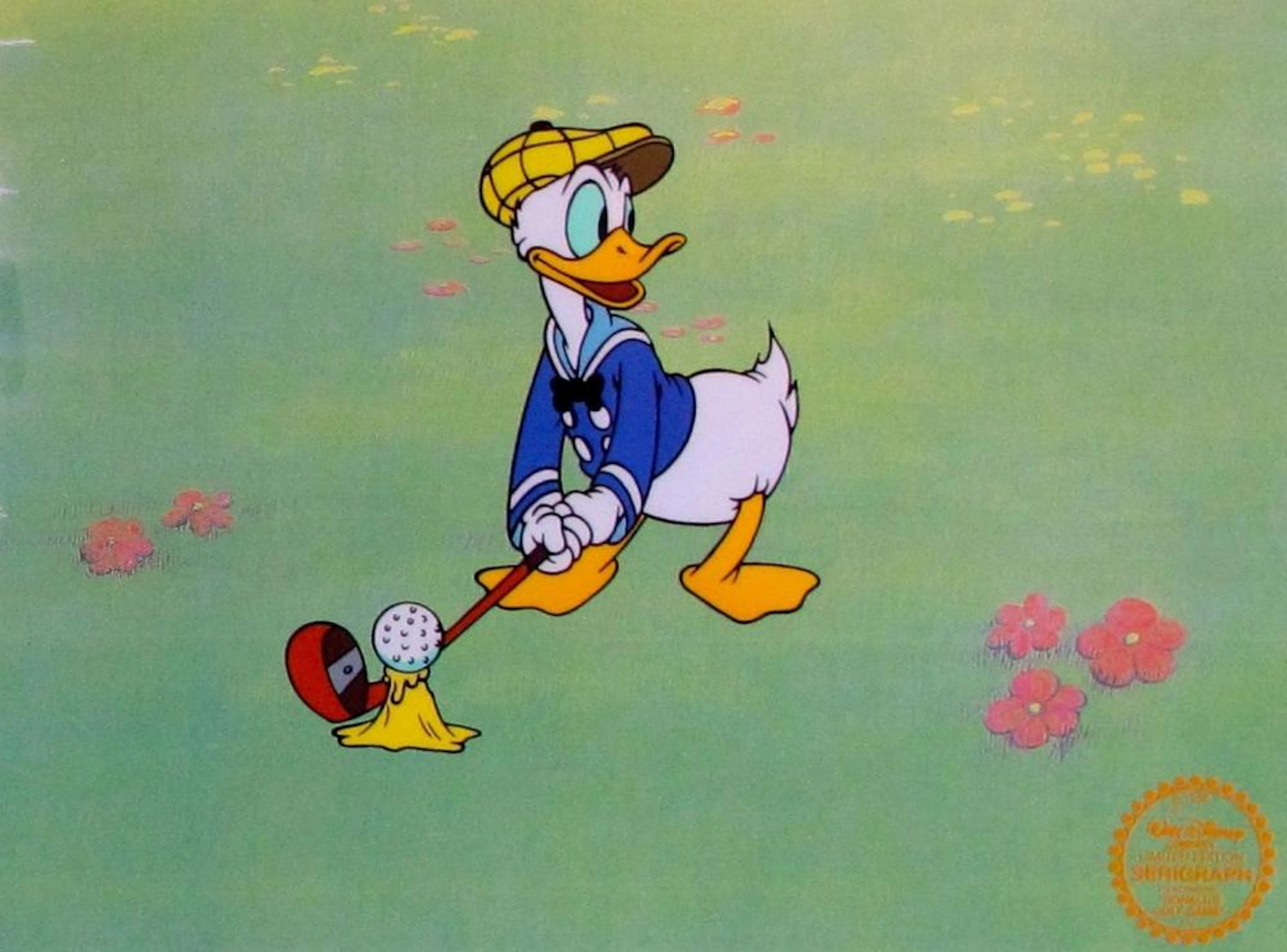 Disney DONALD DUCK Playing Golf Original Serigraph Cel Animation Art Sericel