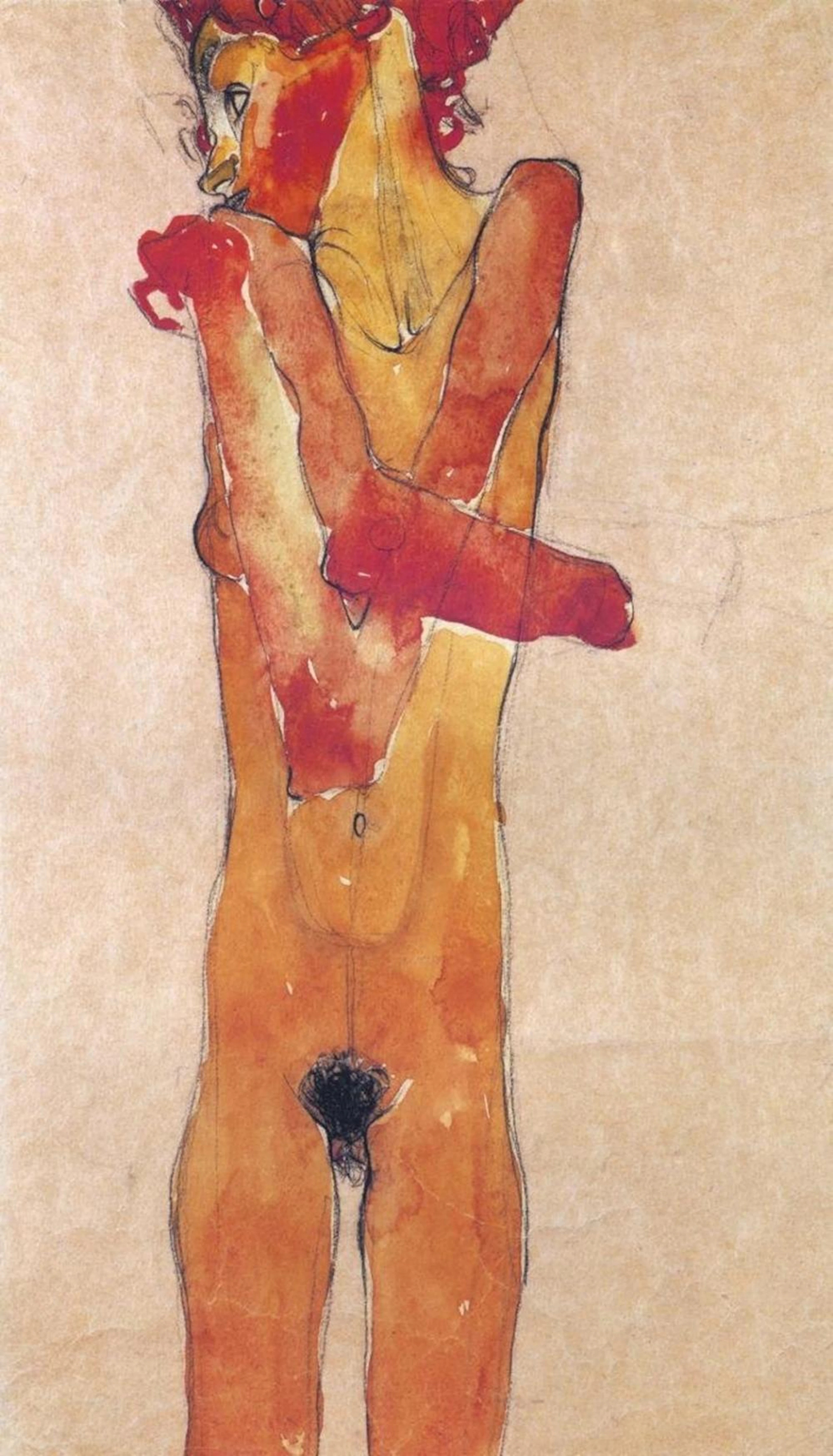 EGON SCHIELE - NUDE GIRL WITH FOLDED ARMS