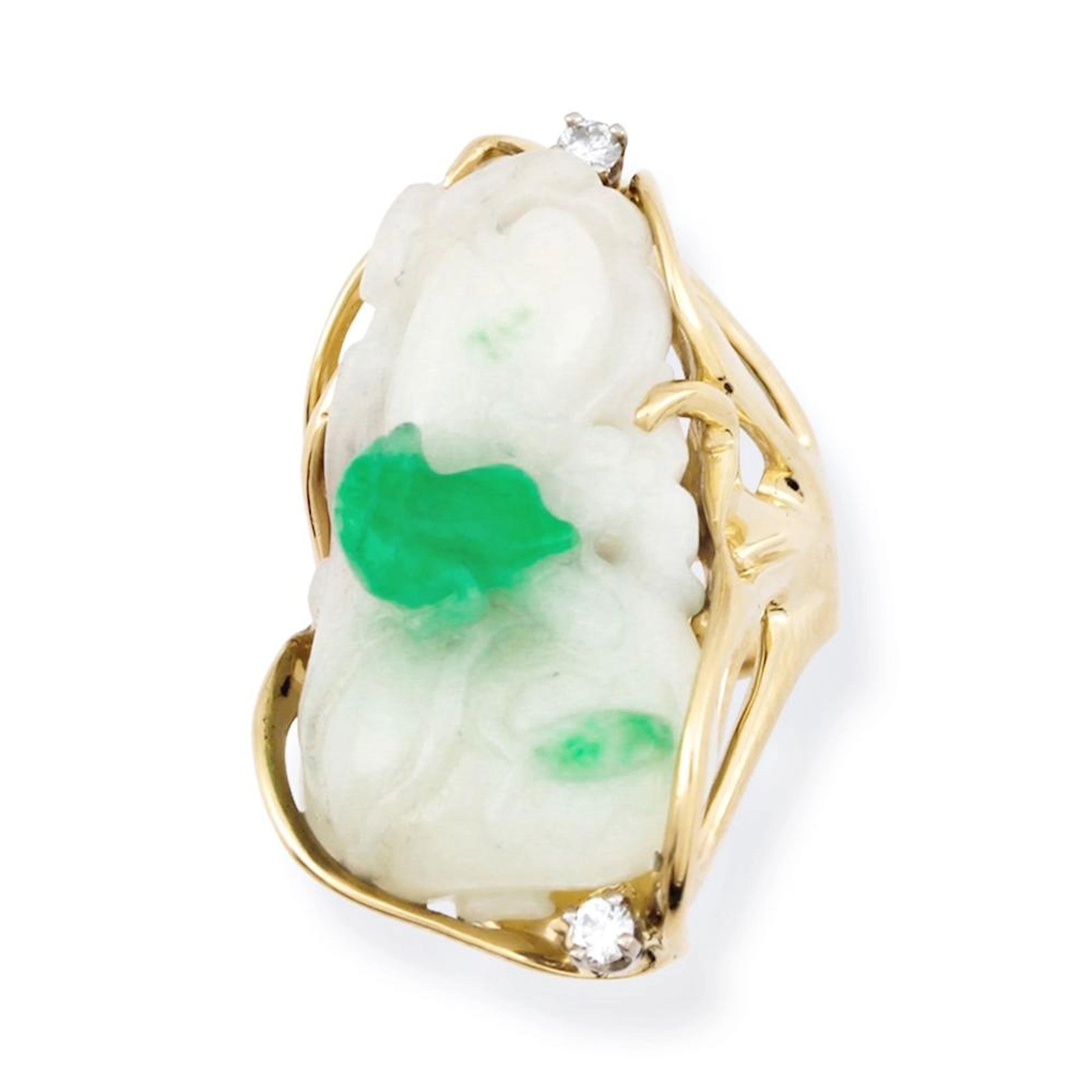 All Natural Green White Jade Ring