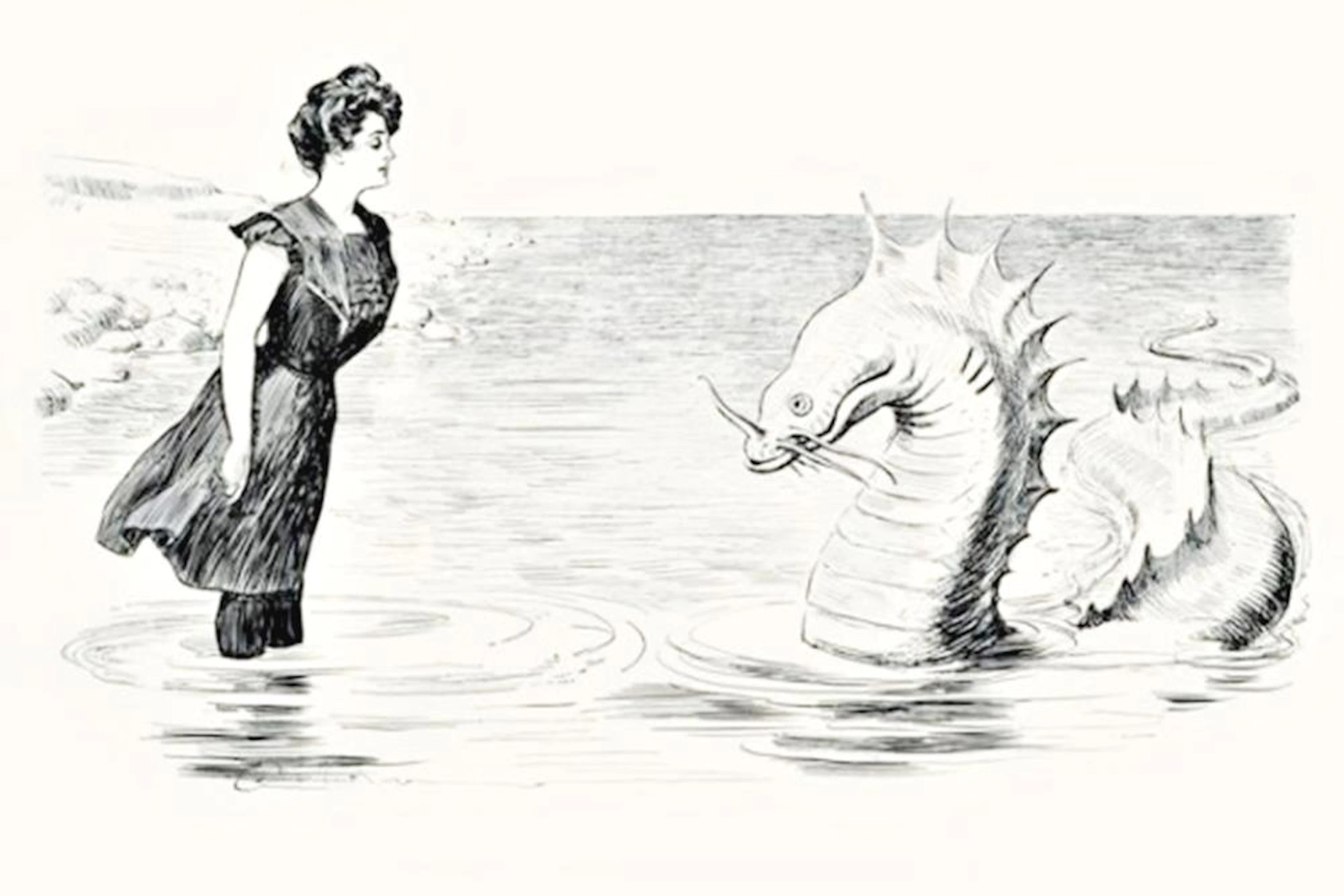 CHARLES DANA GIBSON NO WONDER THE SEA SERPENT FREQUENTS OUR COAST