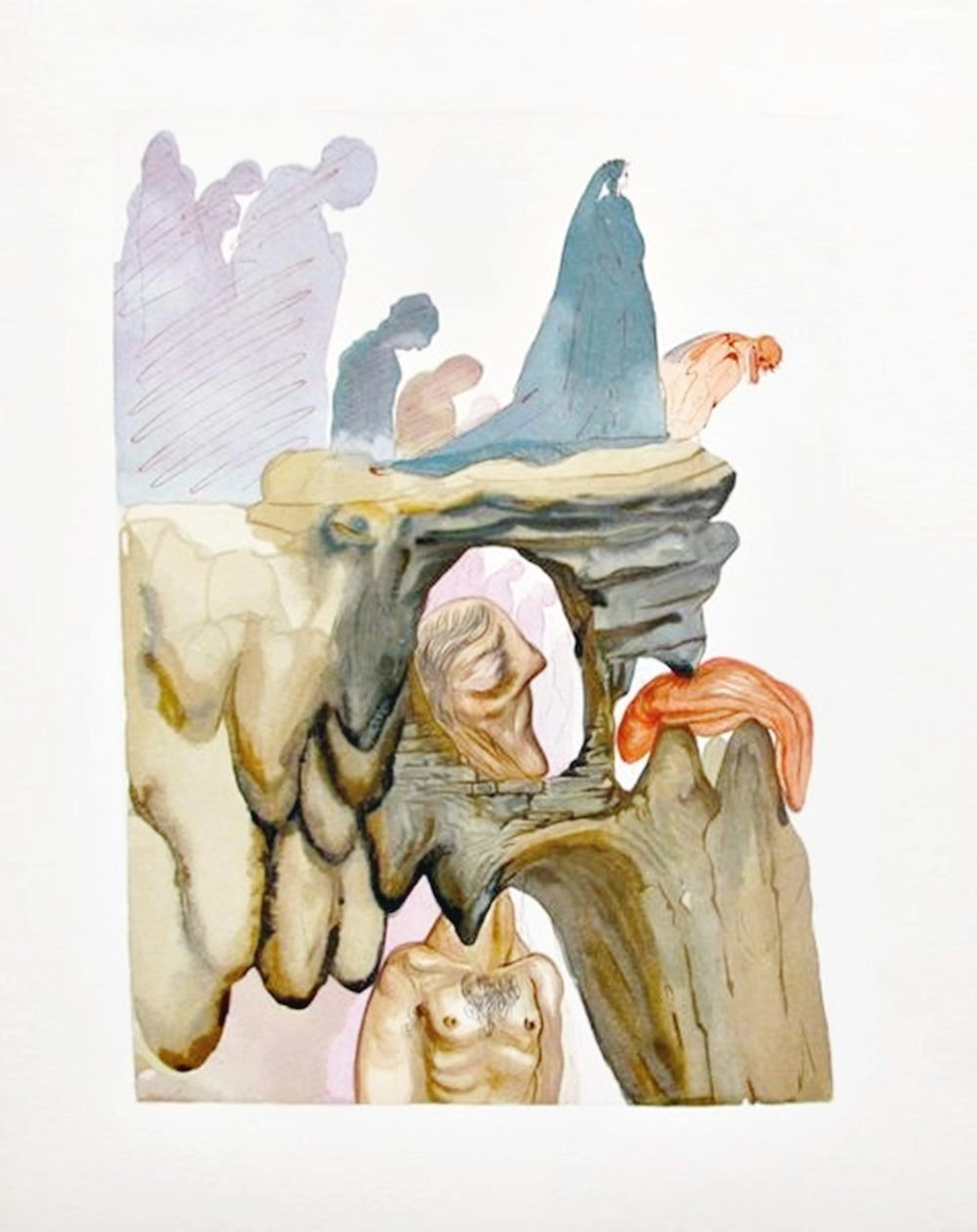 Salvador Dali 1960 Divine Comedy Inferno #22 Color Woodcut Wood Block Engraving