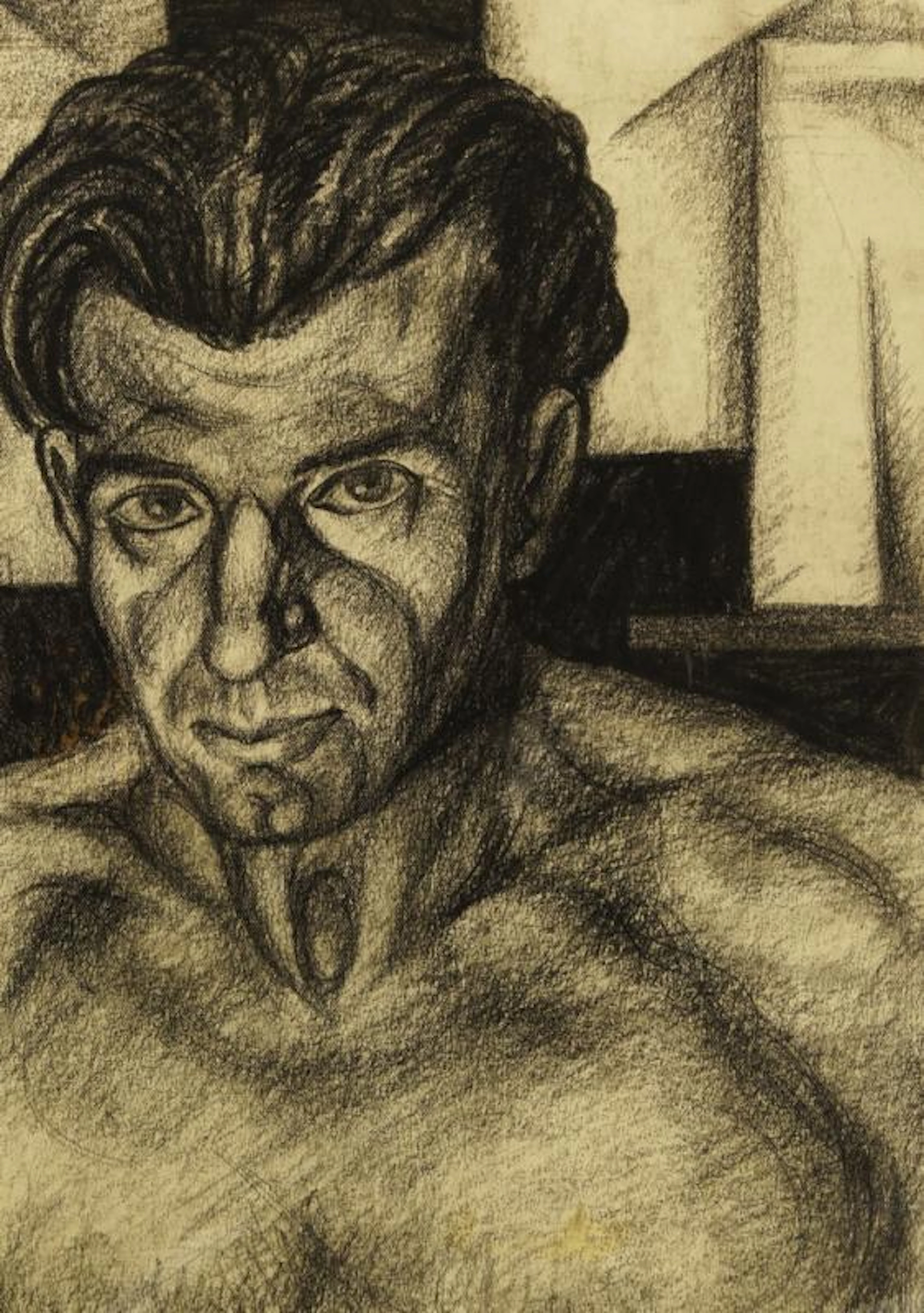 Sándor Bortnyik, Hungarian 1893-1976- Portrait of a man; charcoal