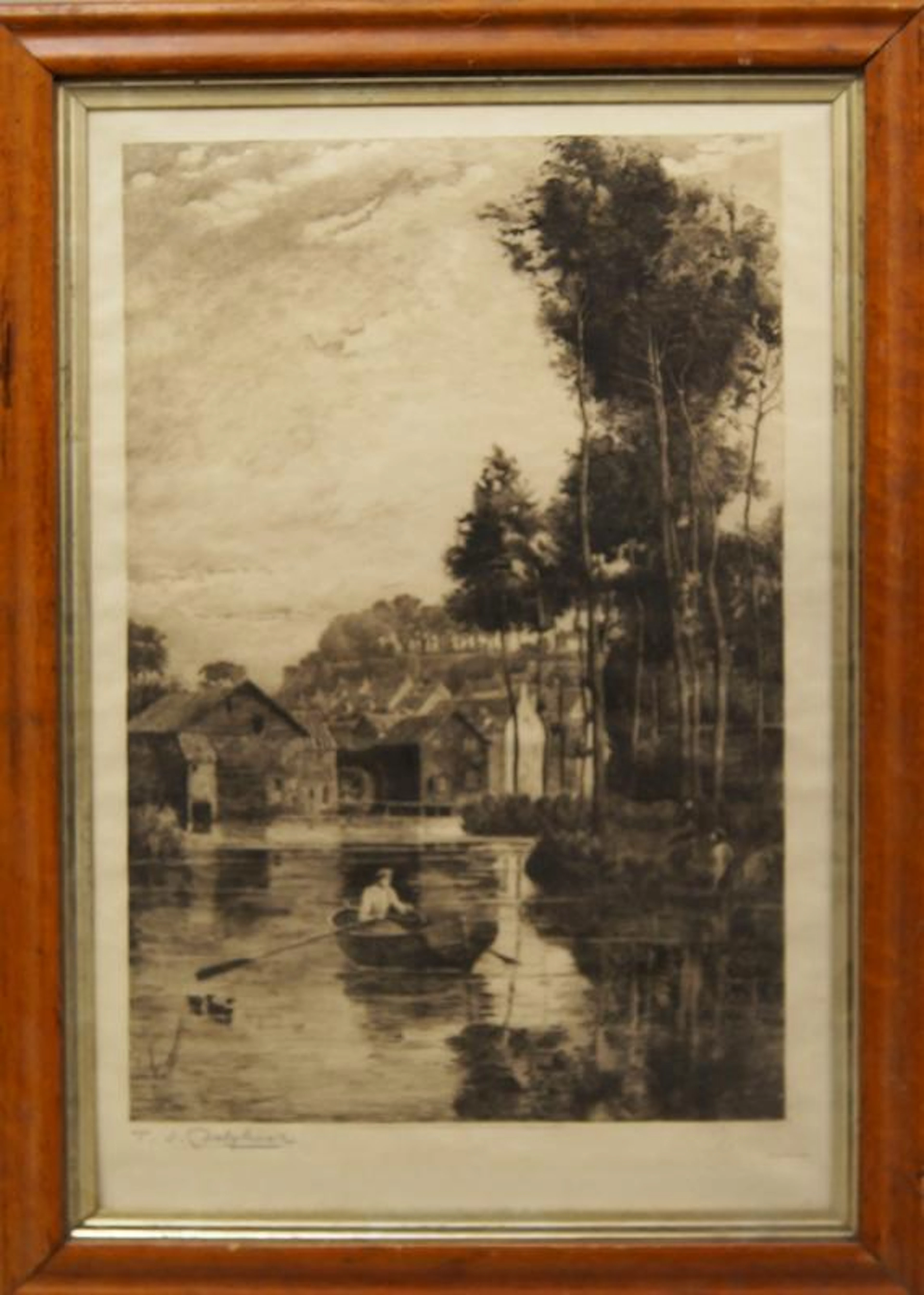 Theodore Irving Dalgliesh, British 1855-1941- Lady rowing by a mill