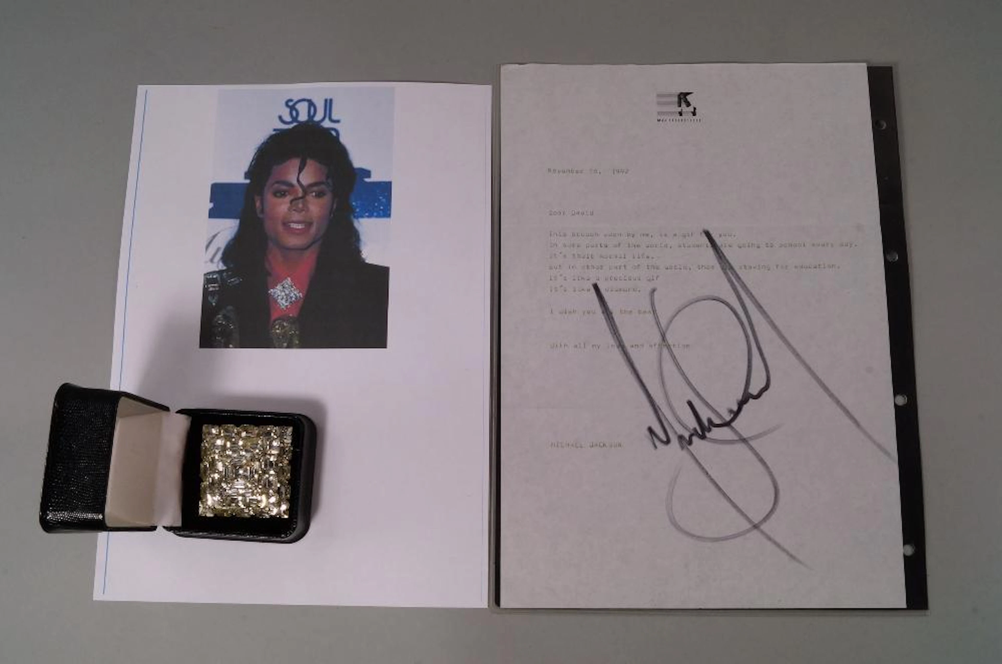 A rhinestone brooch worn by Michael Jackson at the the 3rd Annual