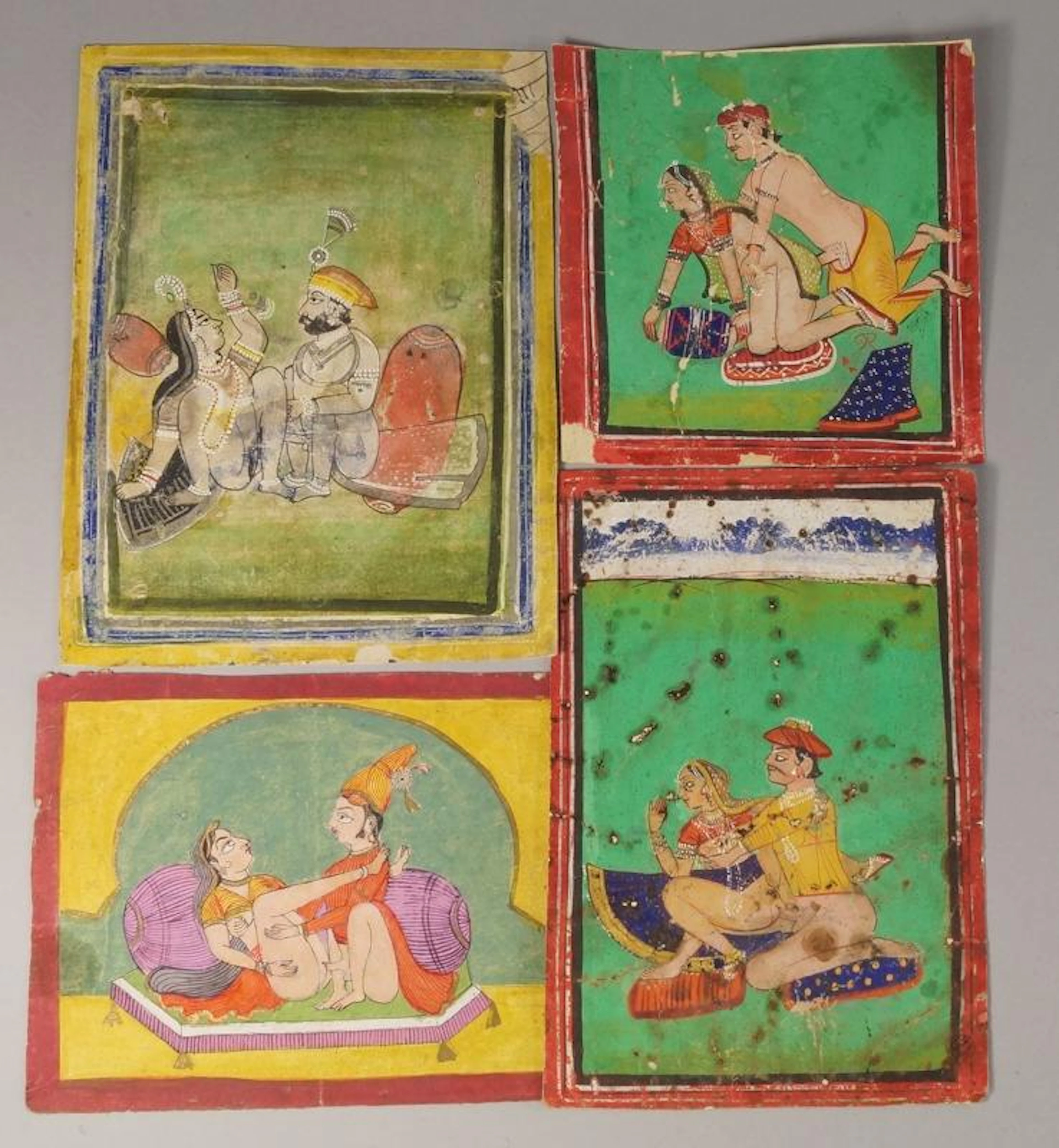 A pair of Indian paintings of couples in loving embraces, 19th century