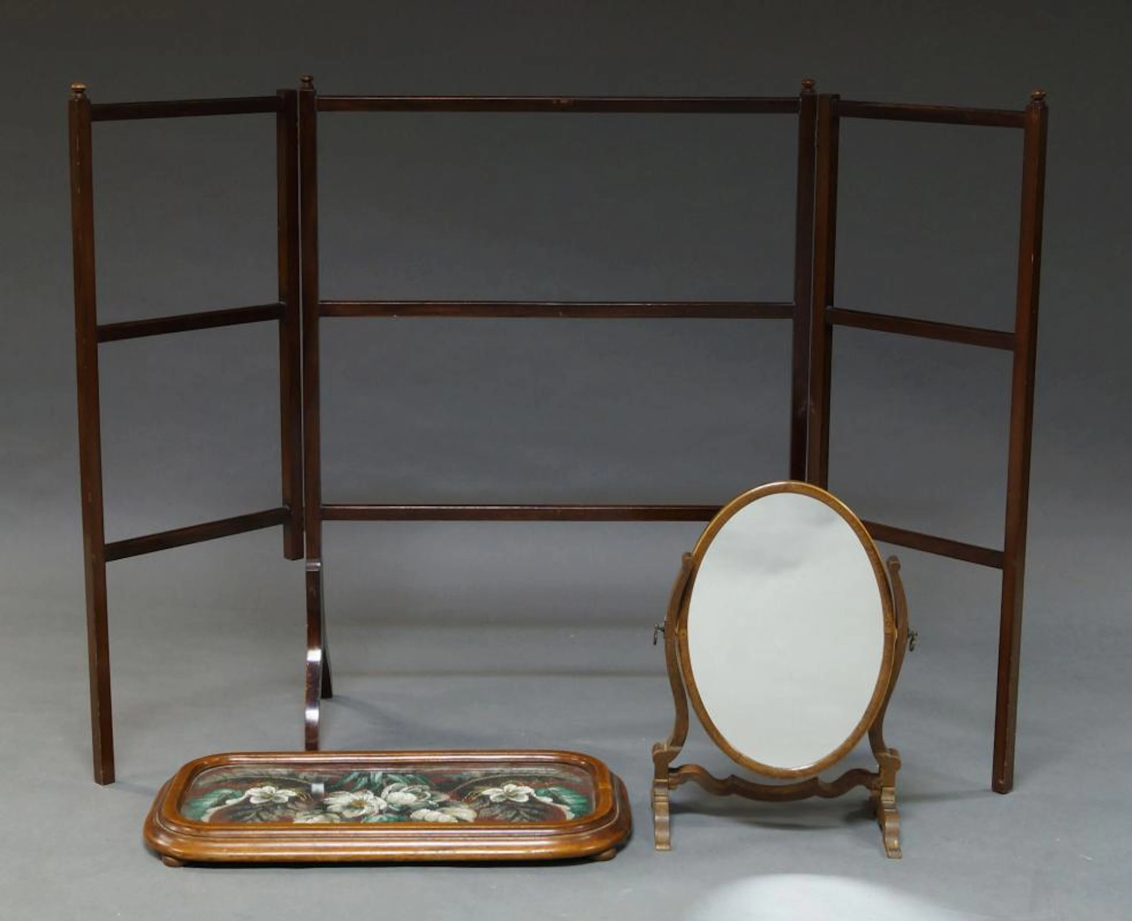 A Victorian beadwork stand, on bun feet, together with a dressing