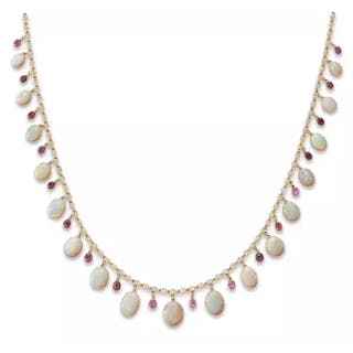 An opal and ruby fringe necklace