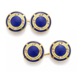 A pair of 18ct gold enamel and diamond cufflinks