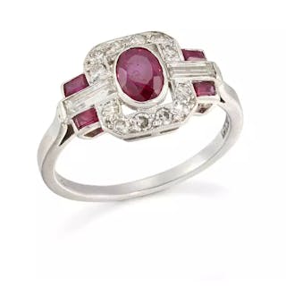 An early 20th century platinum ruby and diamond ring