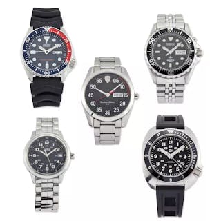 A group of five various wristwatches and bracelet...