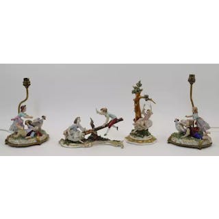 A pair of Capodimonte porcelain figural groups converted to bedside lamps