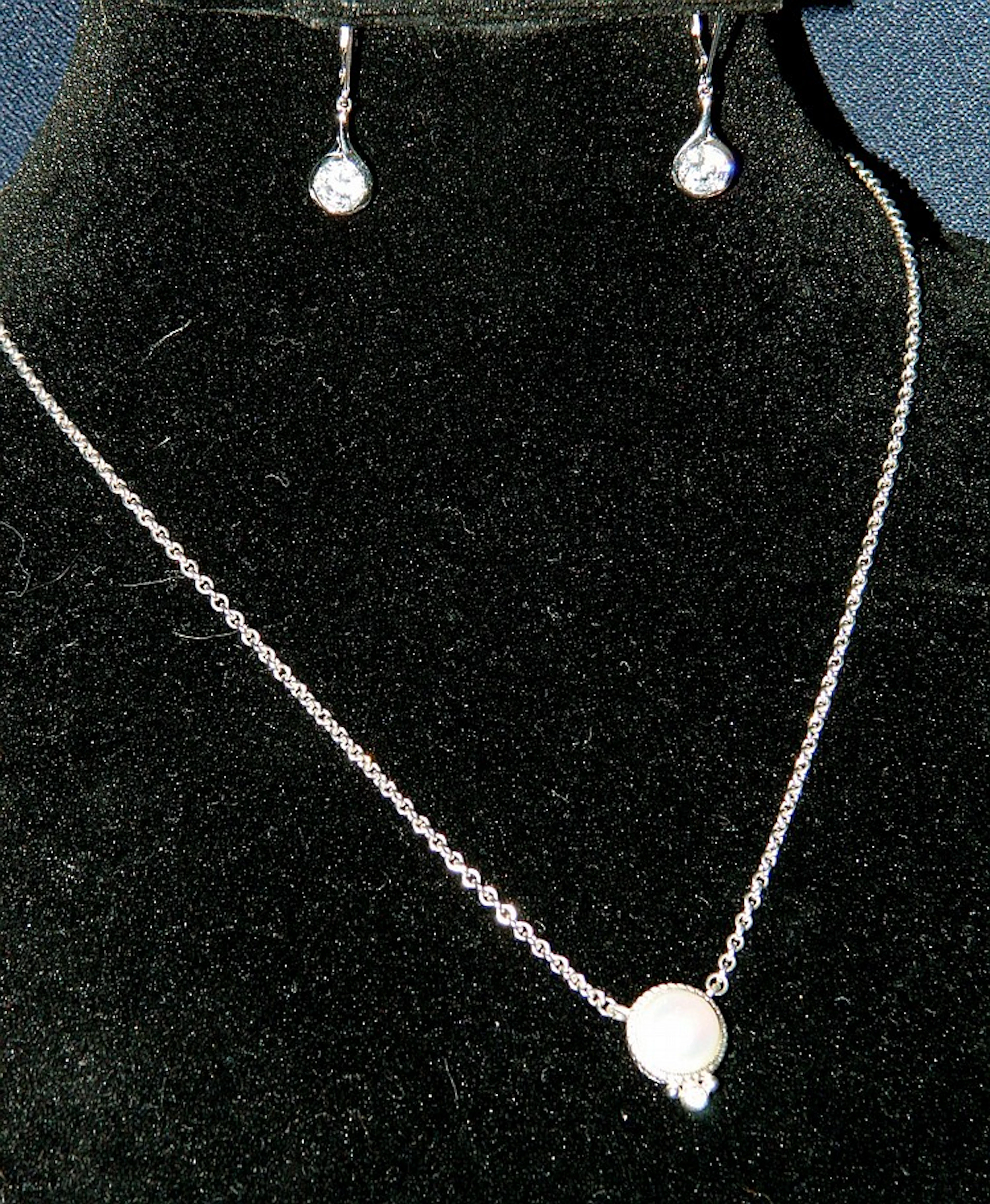 JUDITH RIPKA CZ PEARL STERLING NECKLACE EARRING SET XR