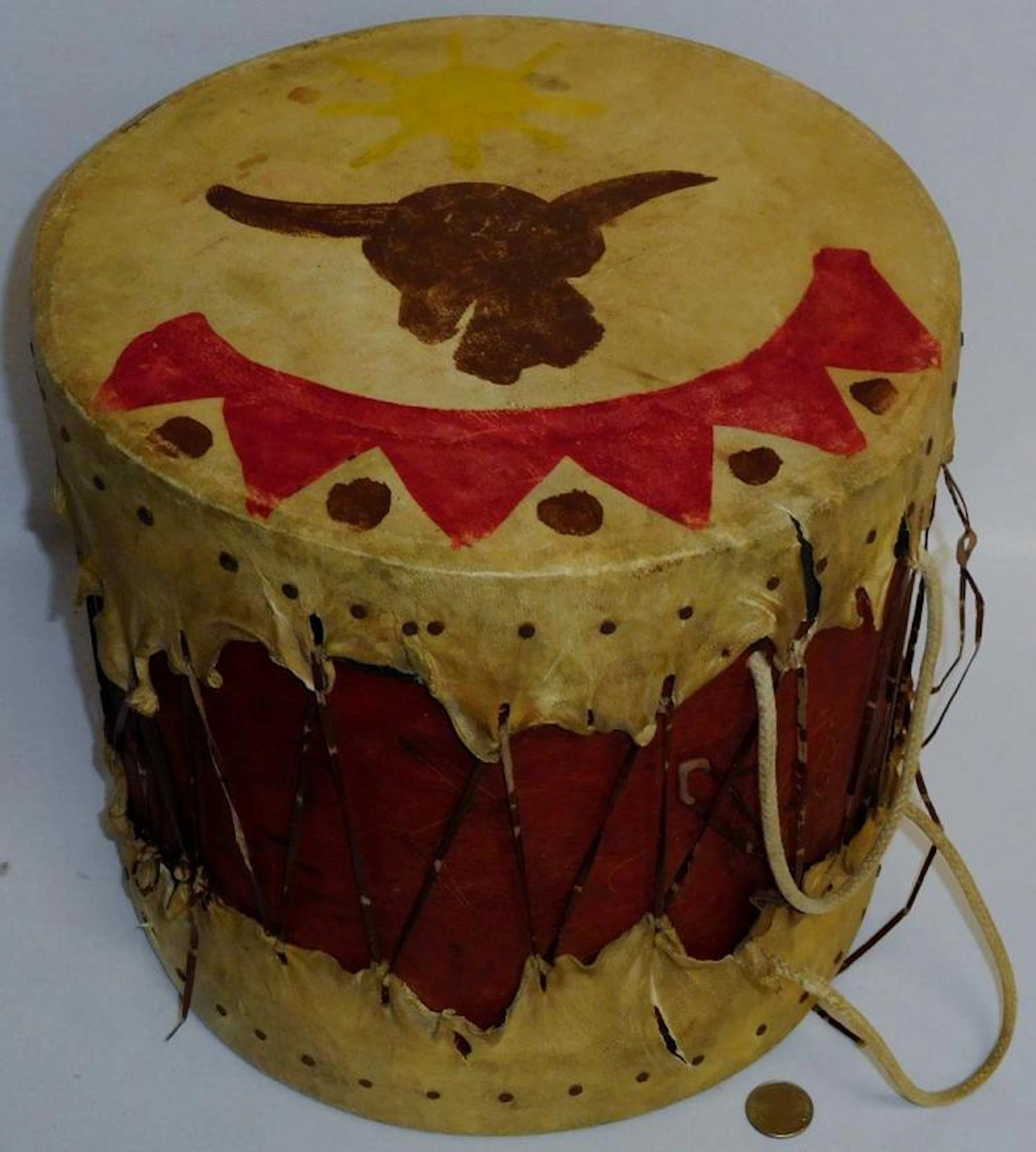 Vintage Native American? 2 Sided Drum w/ Decorations