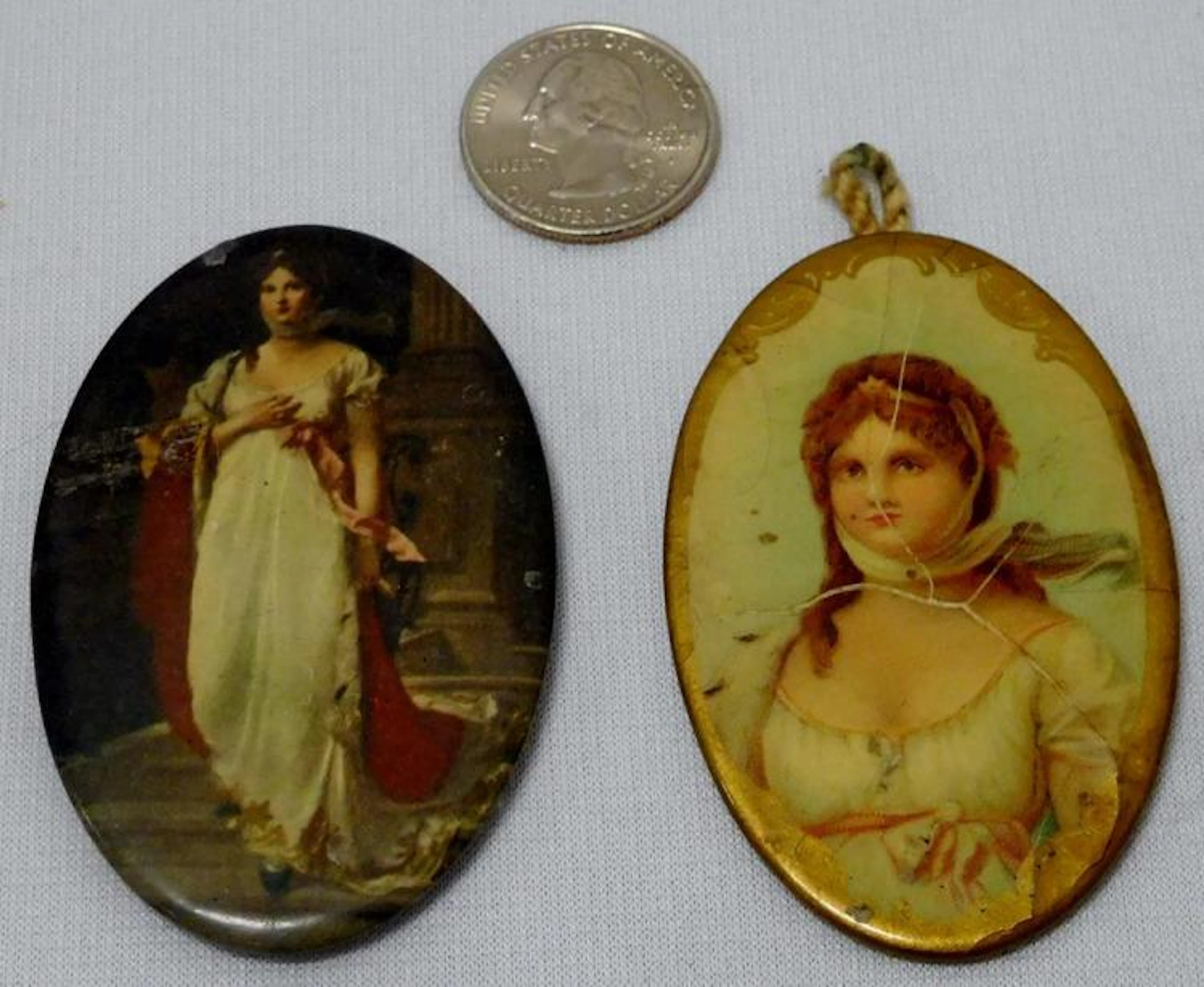 Antique Lot of 2 Victorian Celluloid Portrait Pocket...