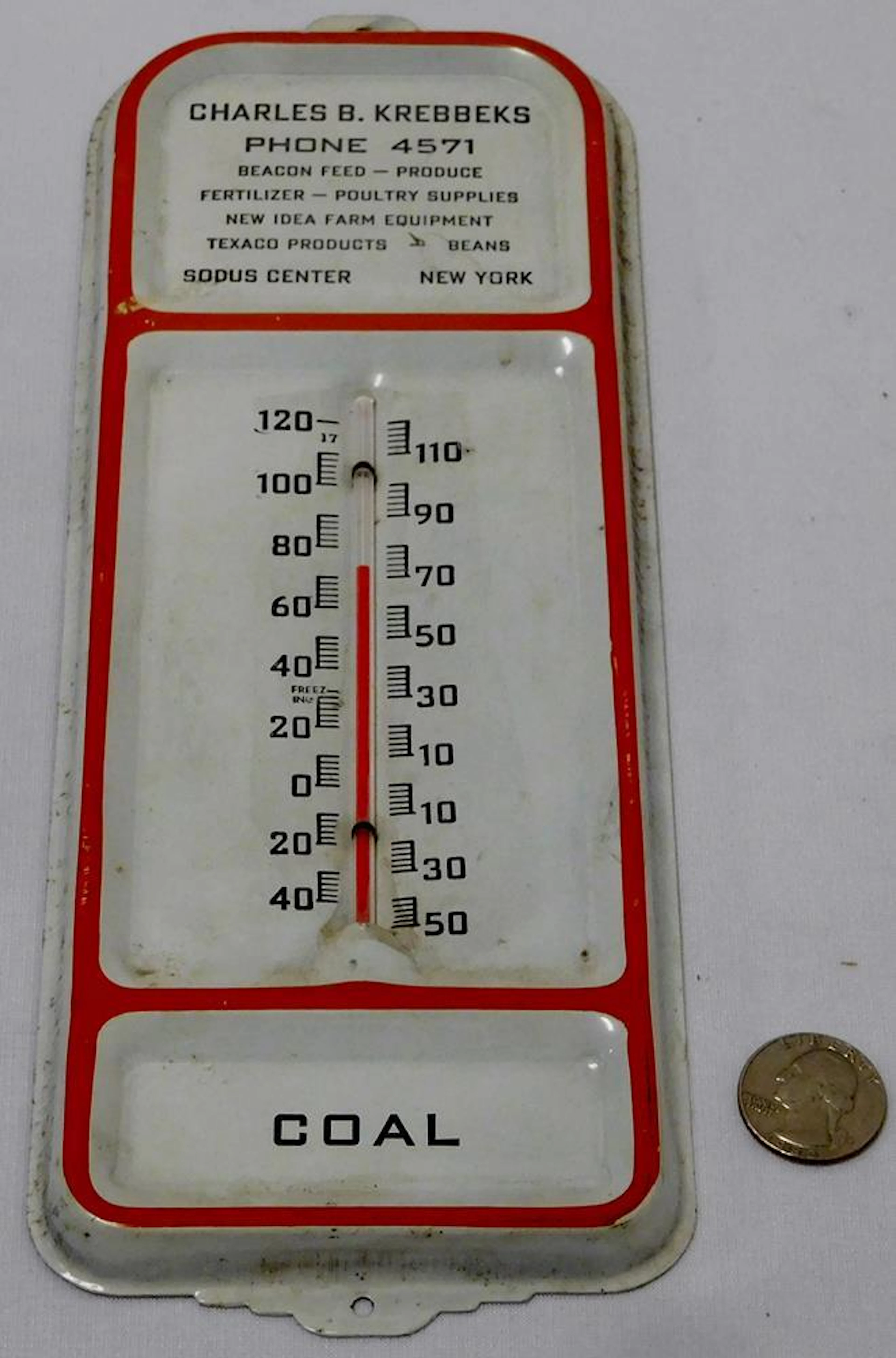 Vintage Charles B. Krebbeks NY Farm Equipment & More Advertising Thermometer