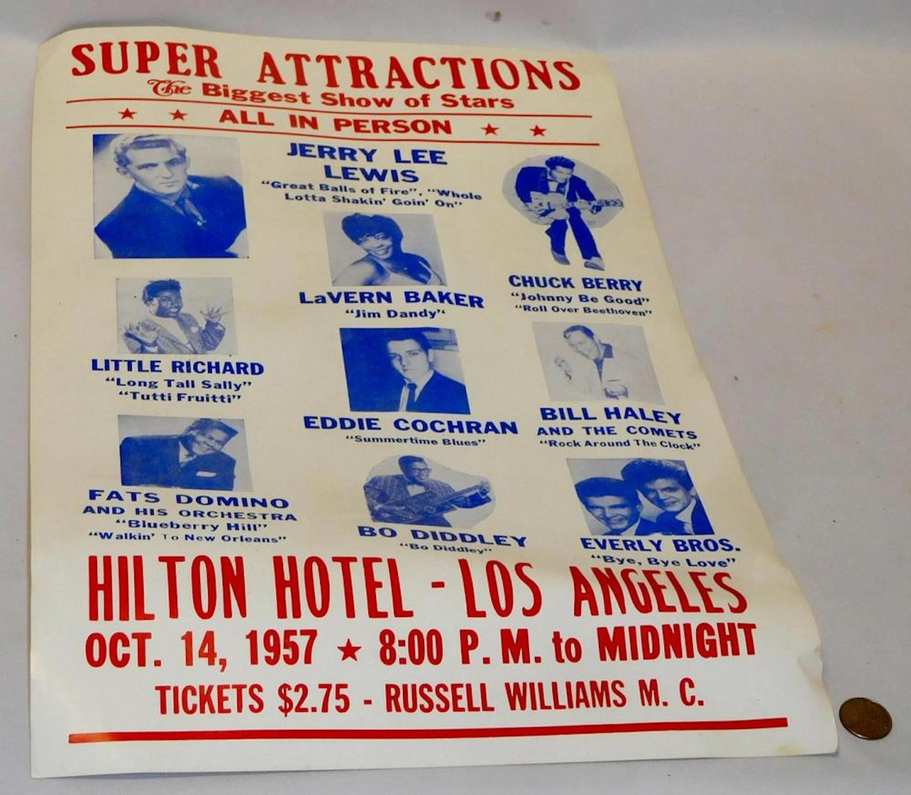 Vintage Hilton Hotel Los Angeles Super Attractions Musician Poster (Chuck Berry