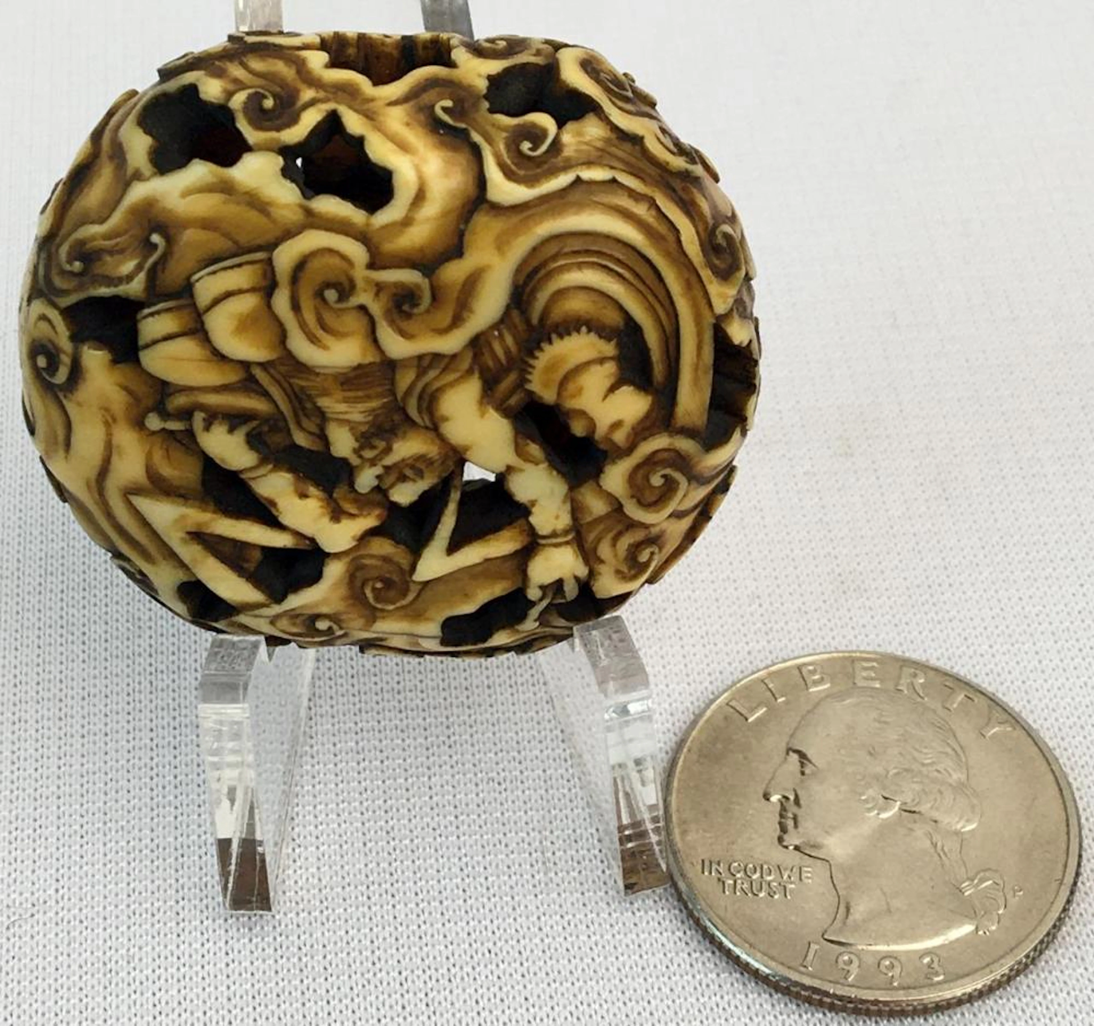 Antique 1800's Raijin, The Thunder God Bone Manju Ryusa-Style Netsuke
