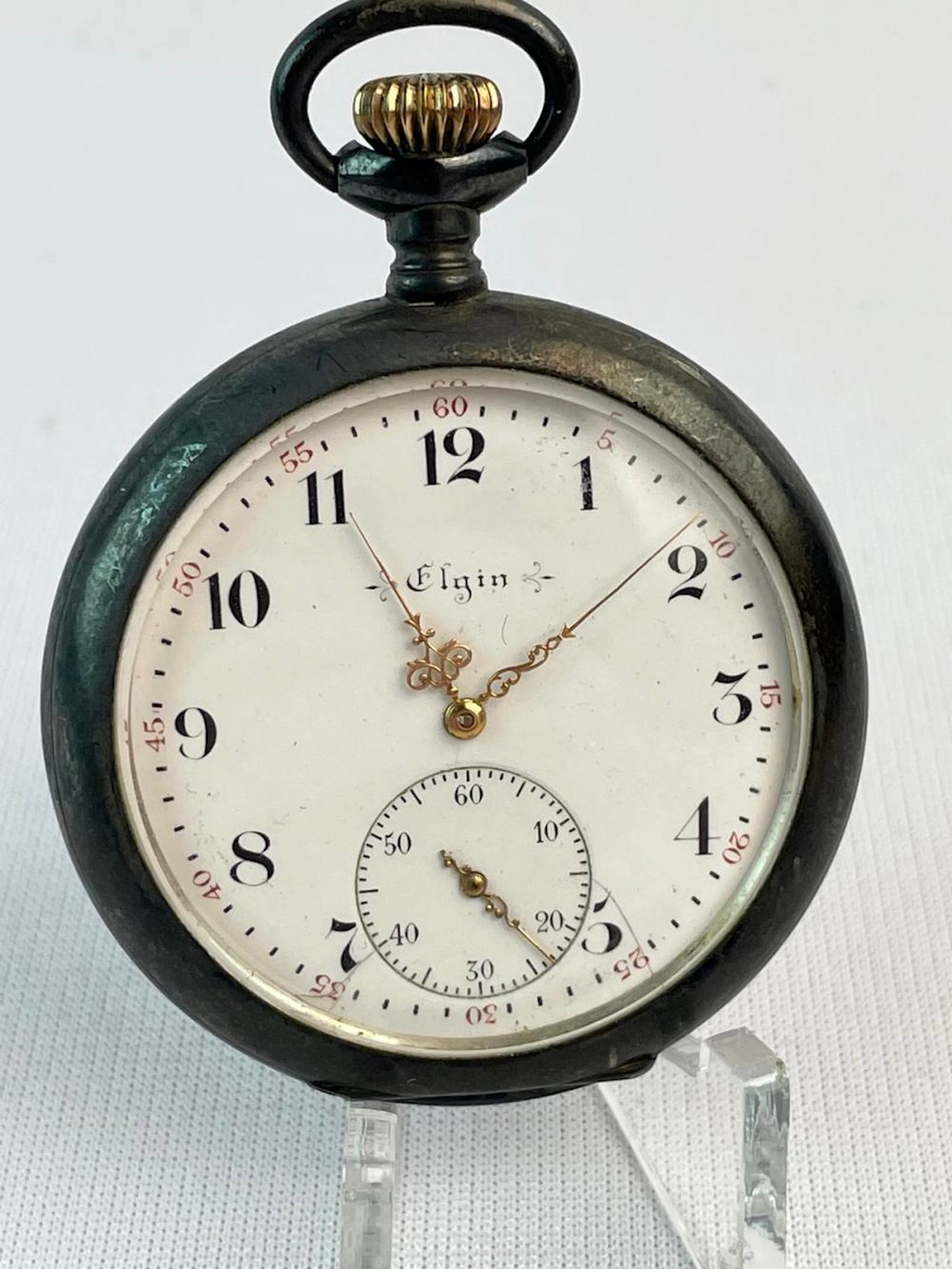 Antique c. 1900 Sterling Silver Elgin 15 Jewel Open Face Pocket Watch
