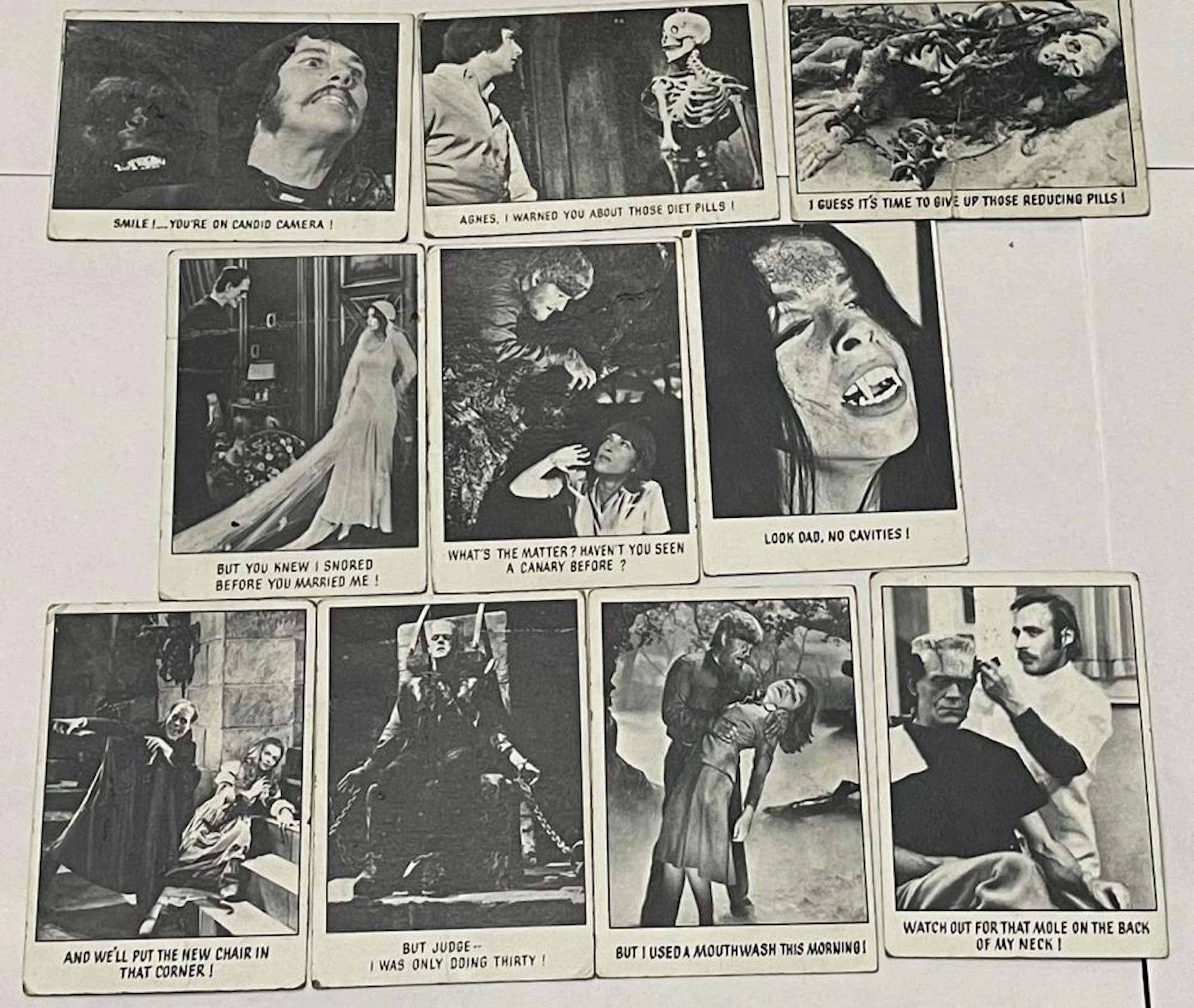 1973 Lot of 10 Topps Universal Monster You'll Die Laughing Photo Cards