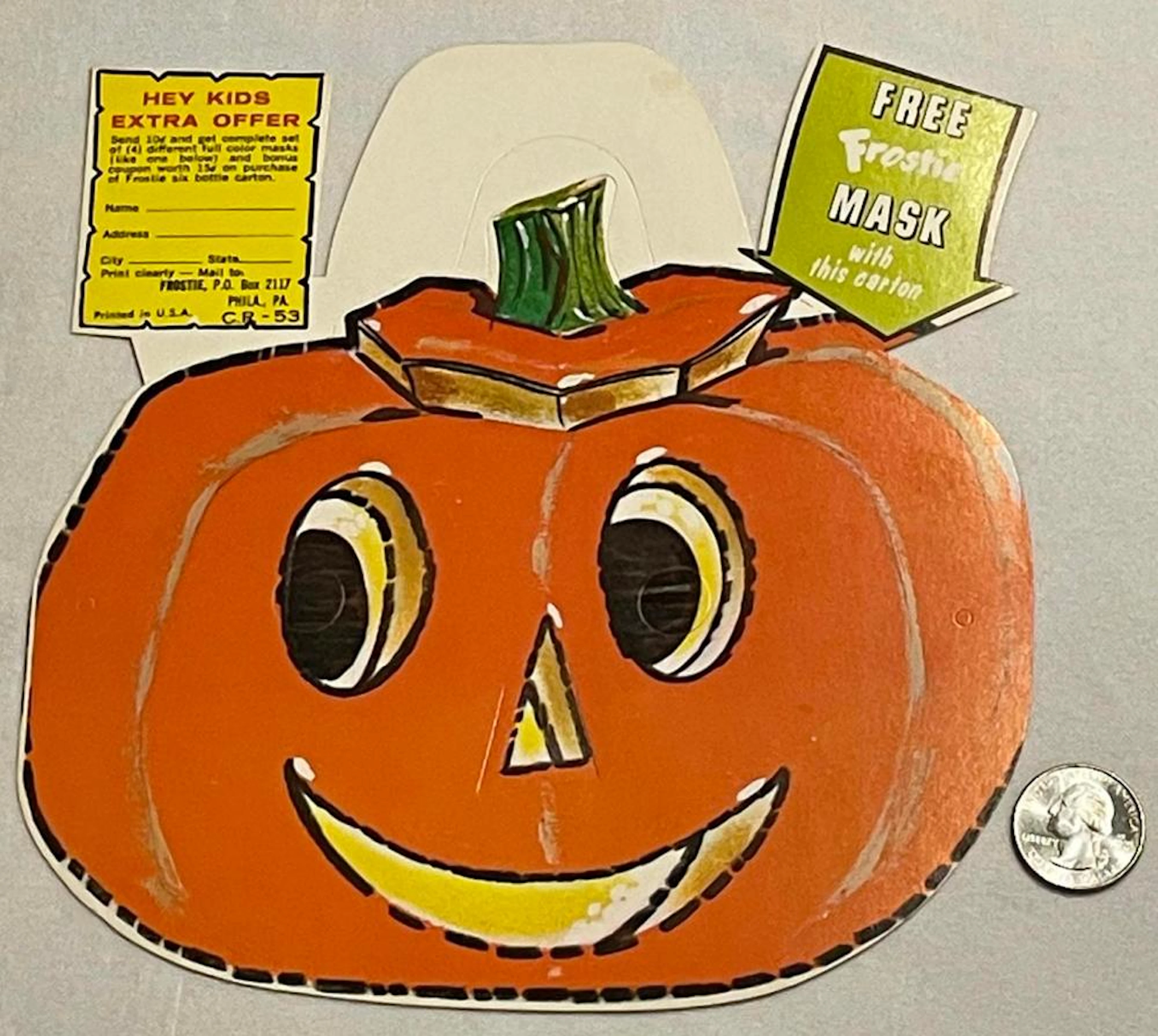 Vintage 1953 Frostie Root Beer Halloween Jack-O-Lantern Premium Advertising Mask