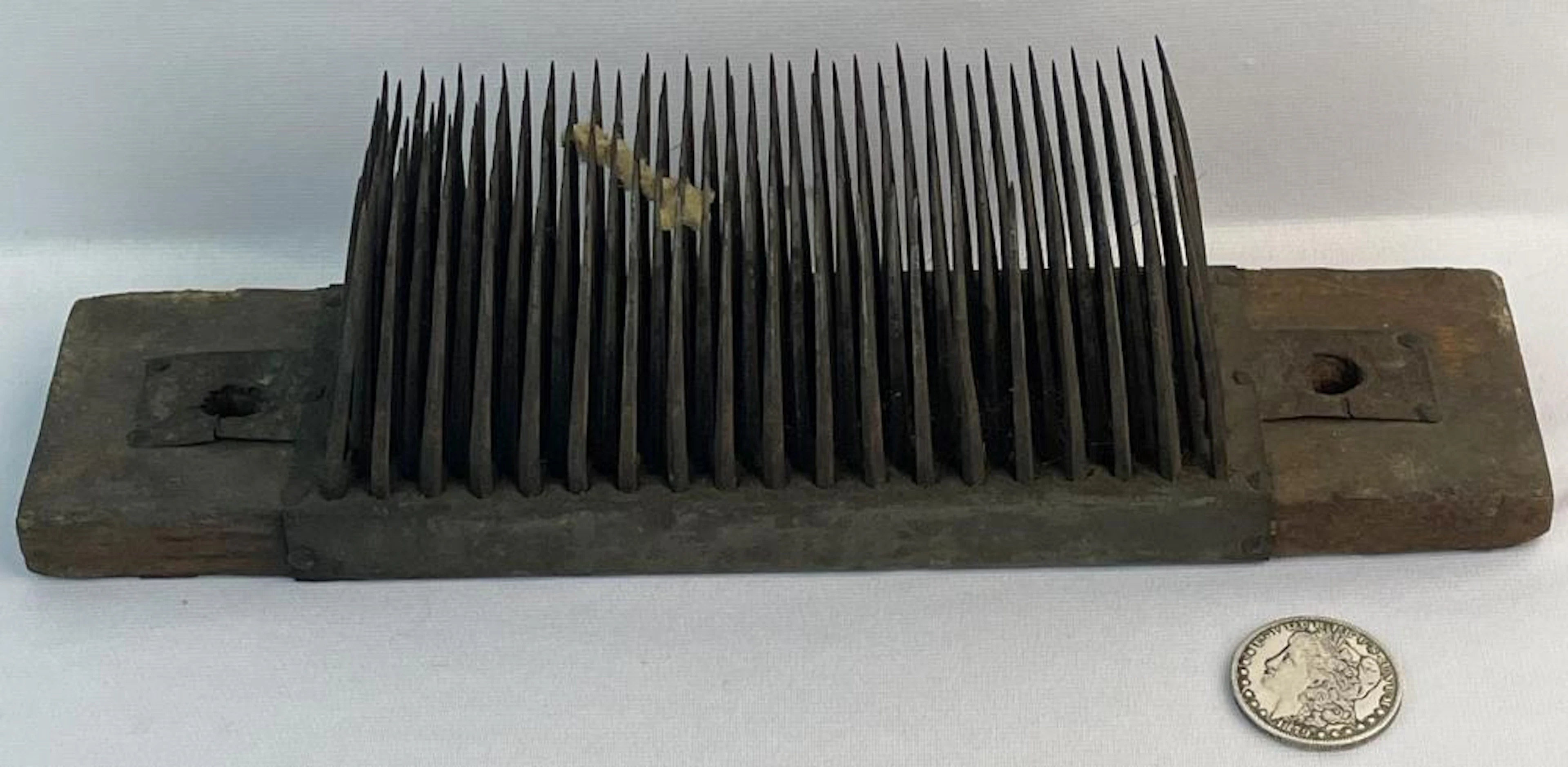 Antique 19th Century Primitive Square Nails Wooden Wool Flax Hatchel Comb