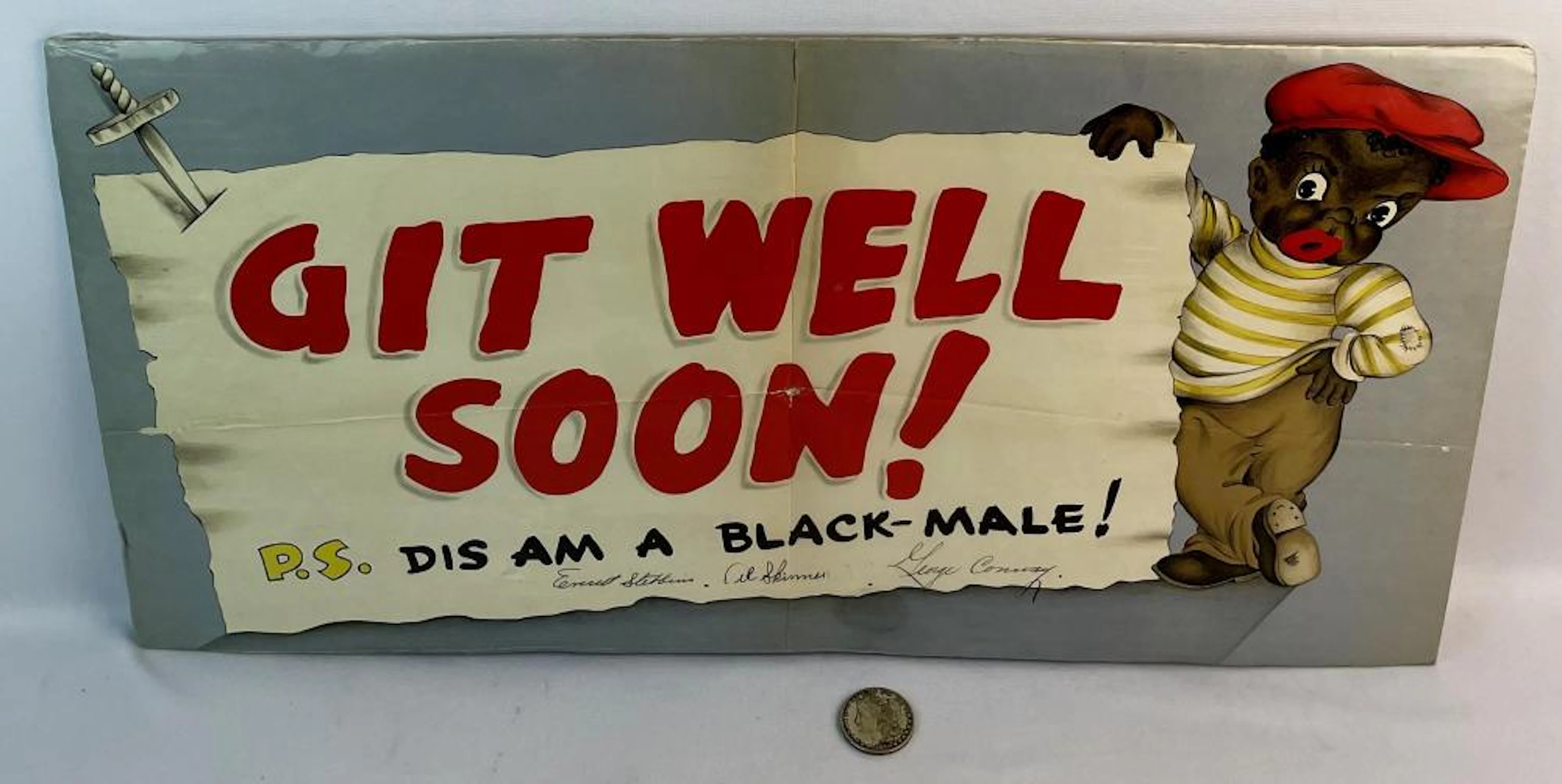 Vintage 1950's "Git Well Soon" Black Americana Poster