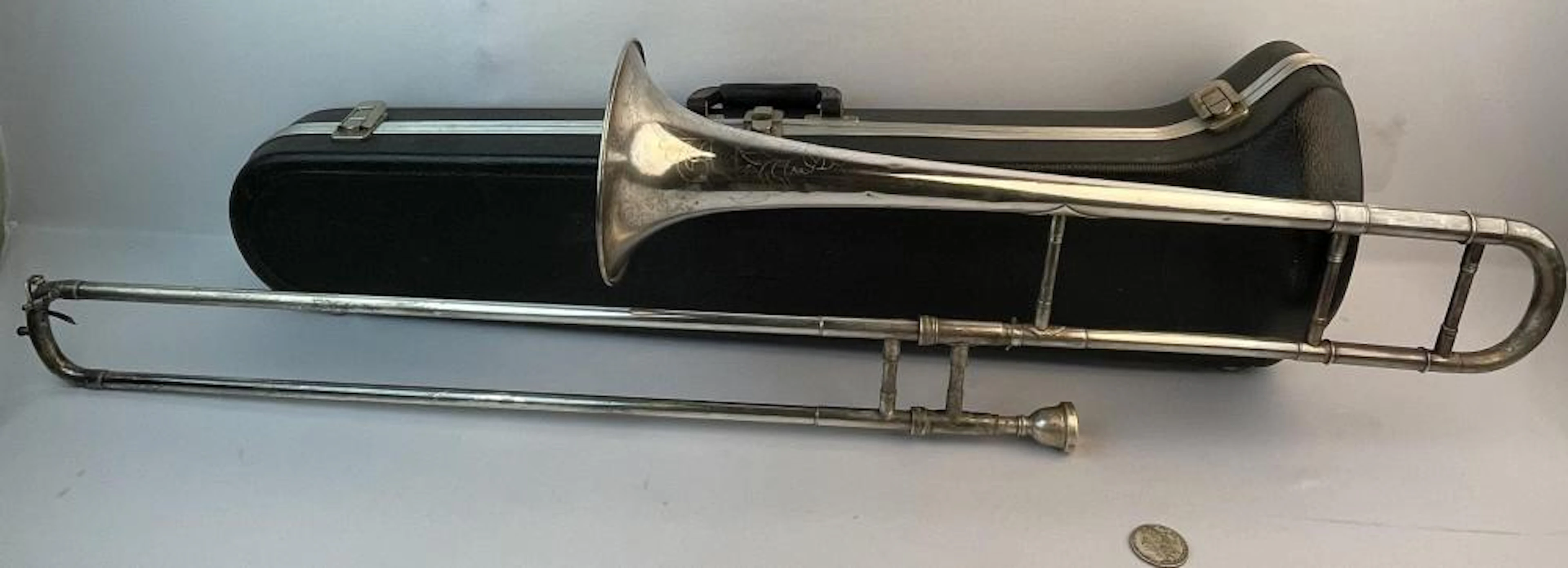 Vintage 1926 Martin Handcraft Dansant Silver Trombone w/ Case & Mouthpiece