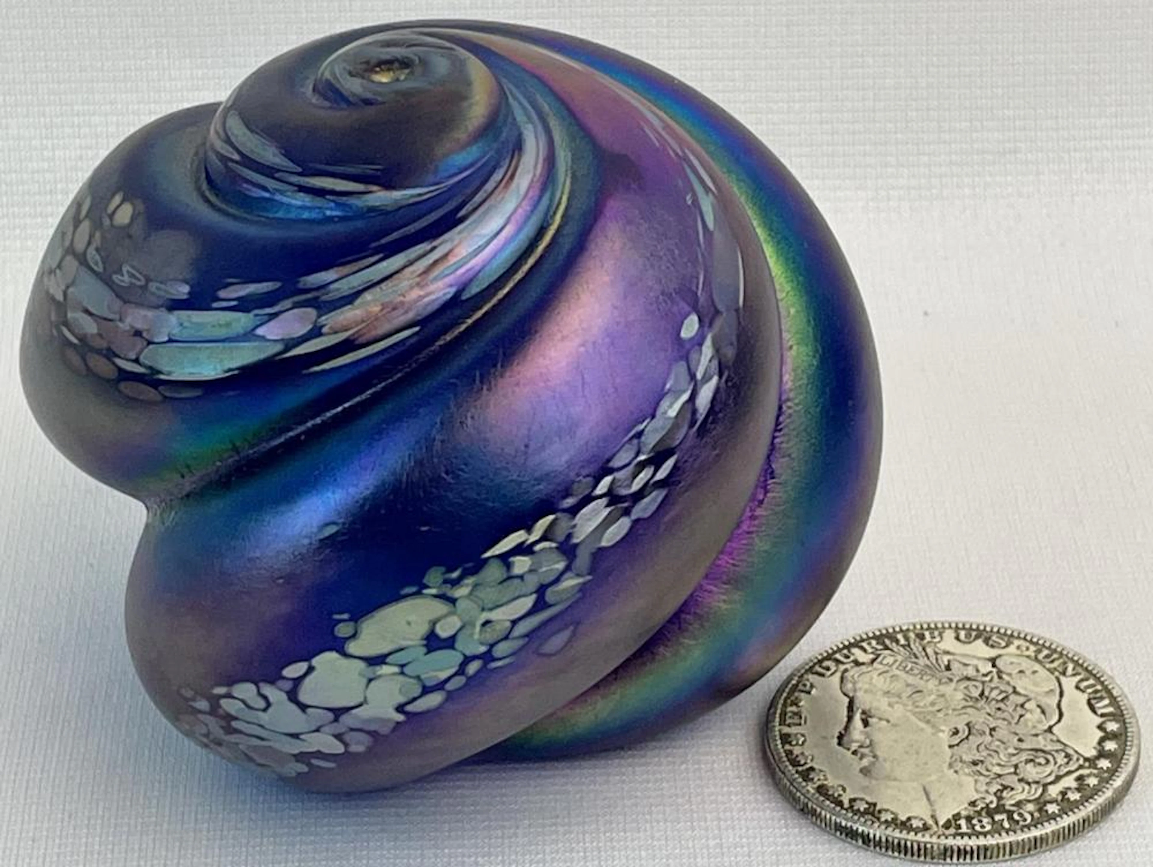 2003 Signed Ron Mynatt Abstract Seashell Iridescent Art Glass Paperweight