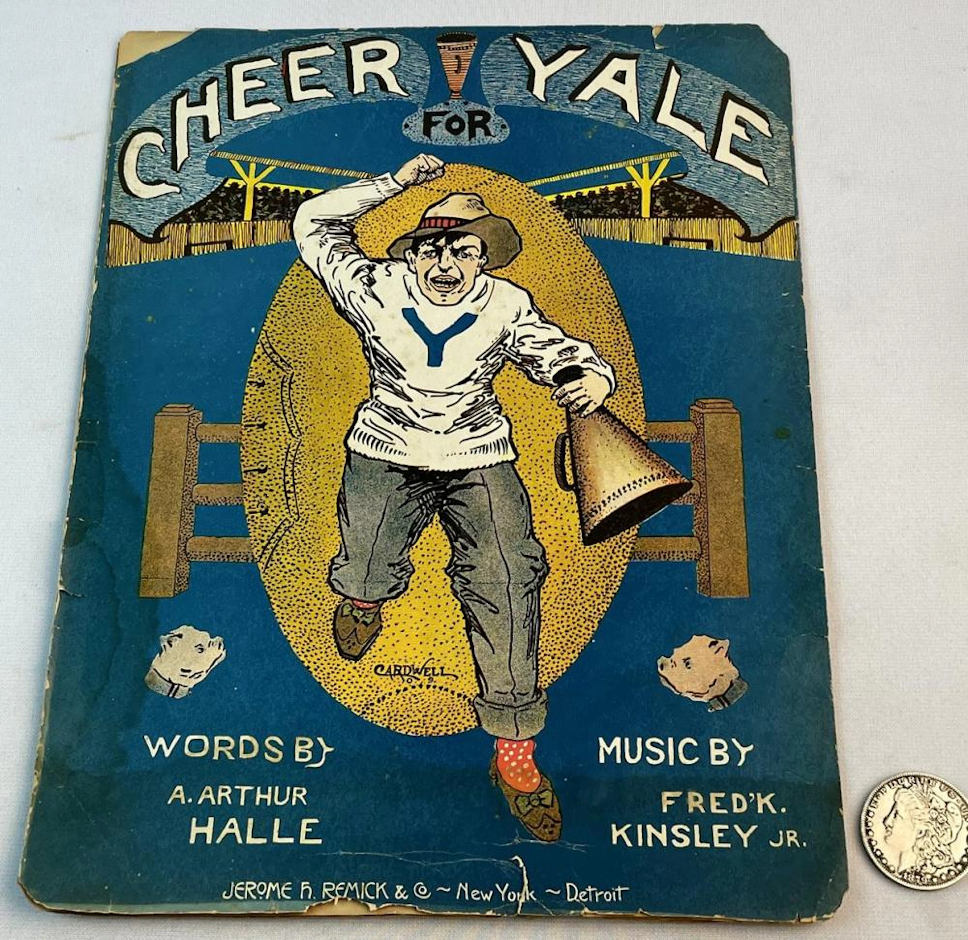 Antique 1909 Cheer For Yale Art Cover Football Large Format Sheet Music