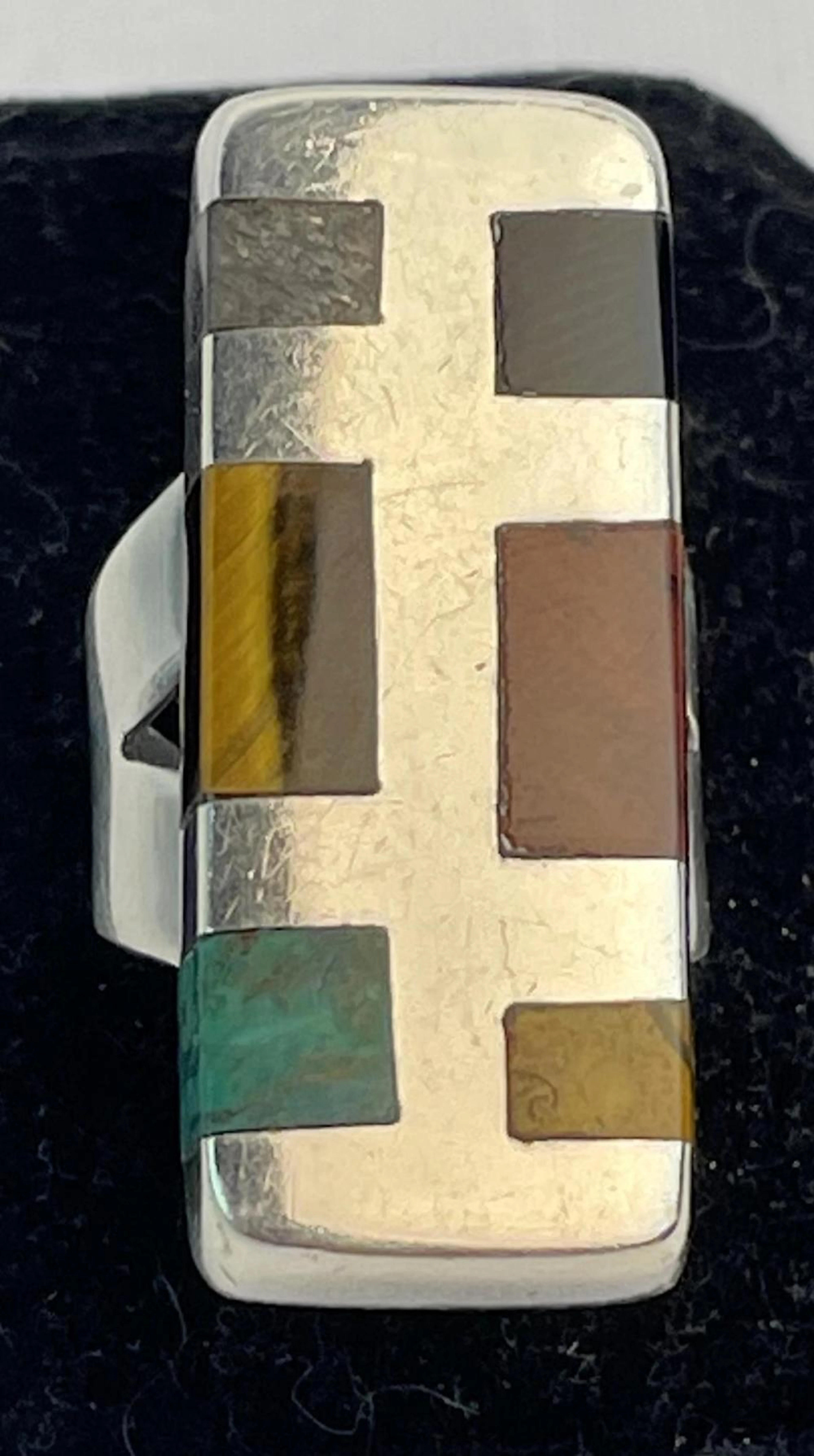 Vintage Signed Large Mexico Sterling Multi Stone Ring Size 6.5