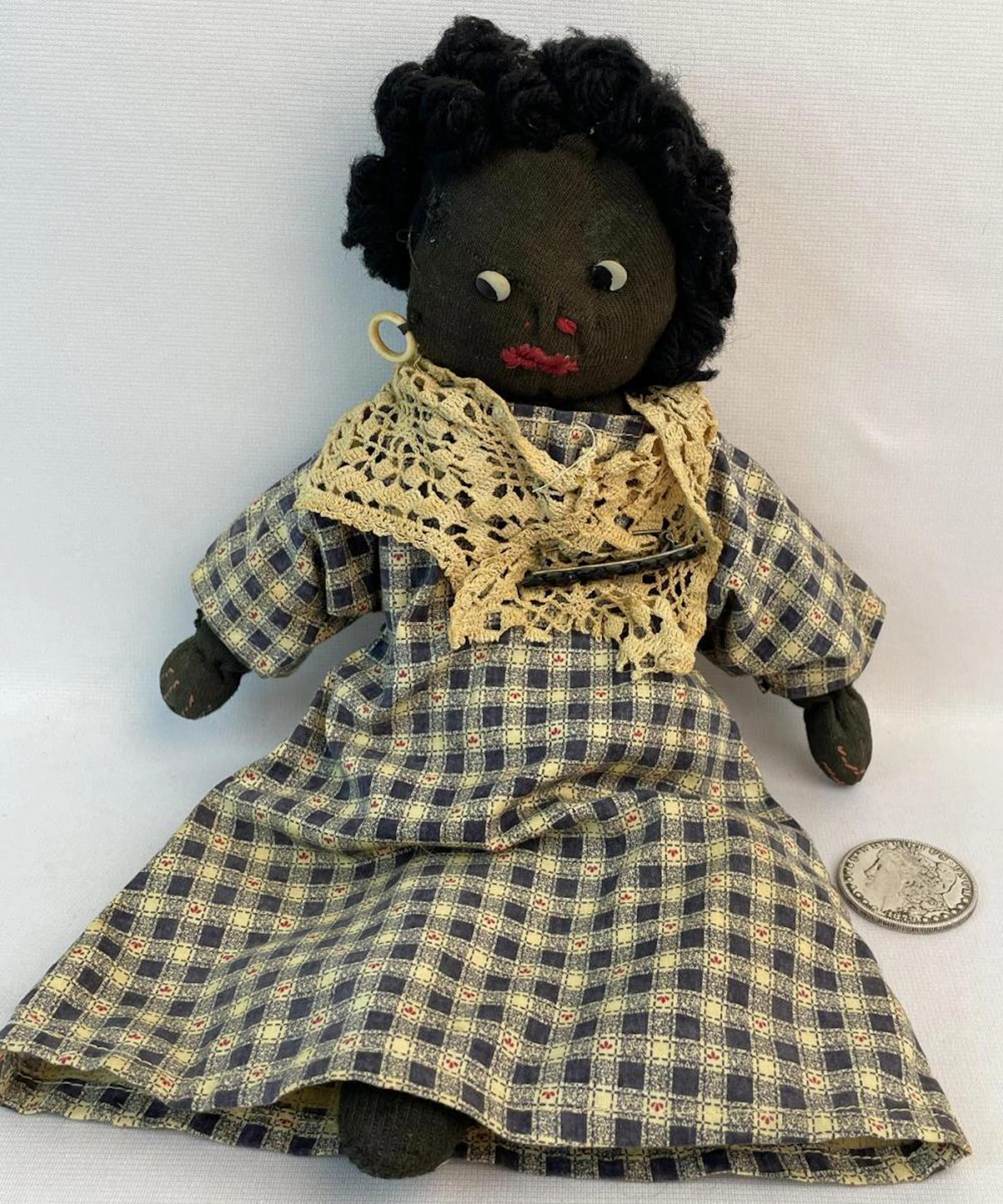 Antique Primitive Black Americana Girl Handmade Sock Doll